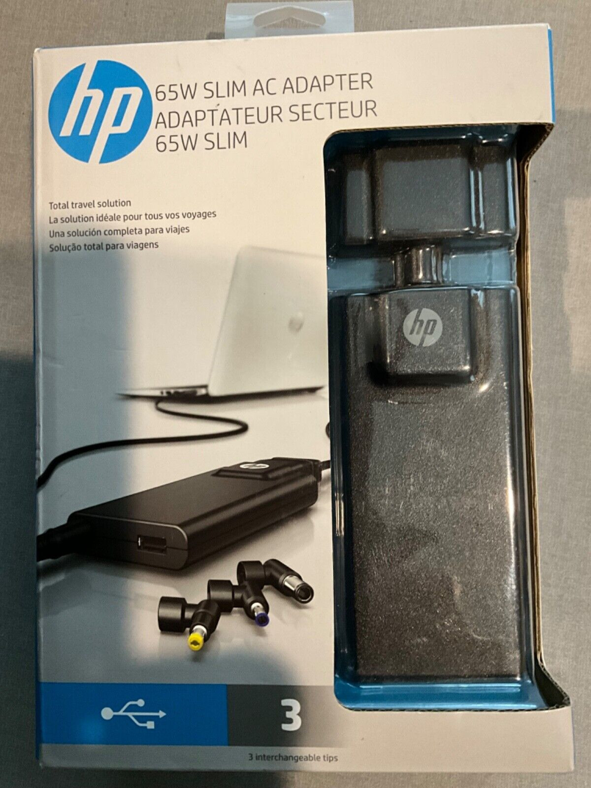 HP 65W Slim AC Adapter G6H47AA#ABA charge multiple devices 3 tips Brand New