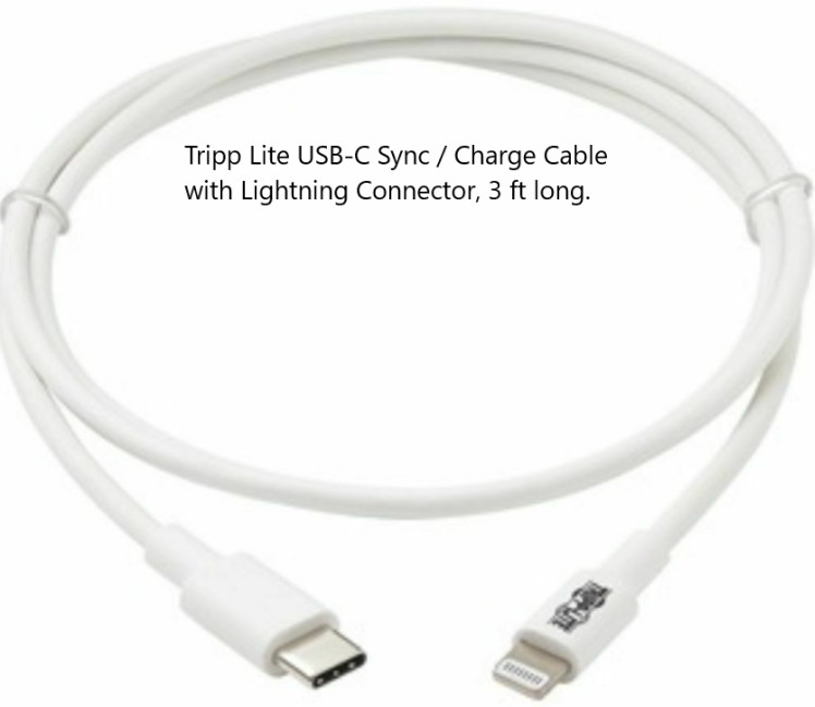 Tripp Lite 3ft Lightning to USB C Charging Cable Apple iPhone iPad M102003WH