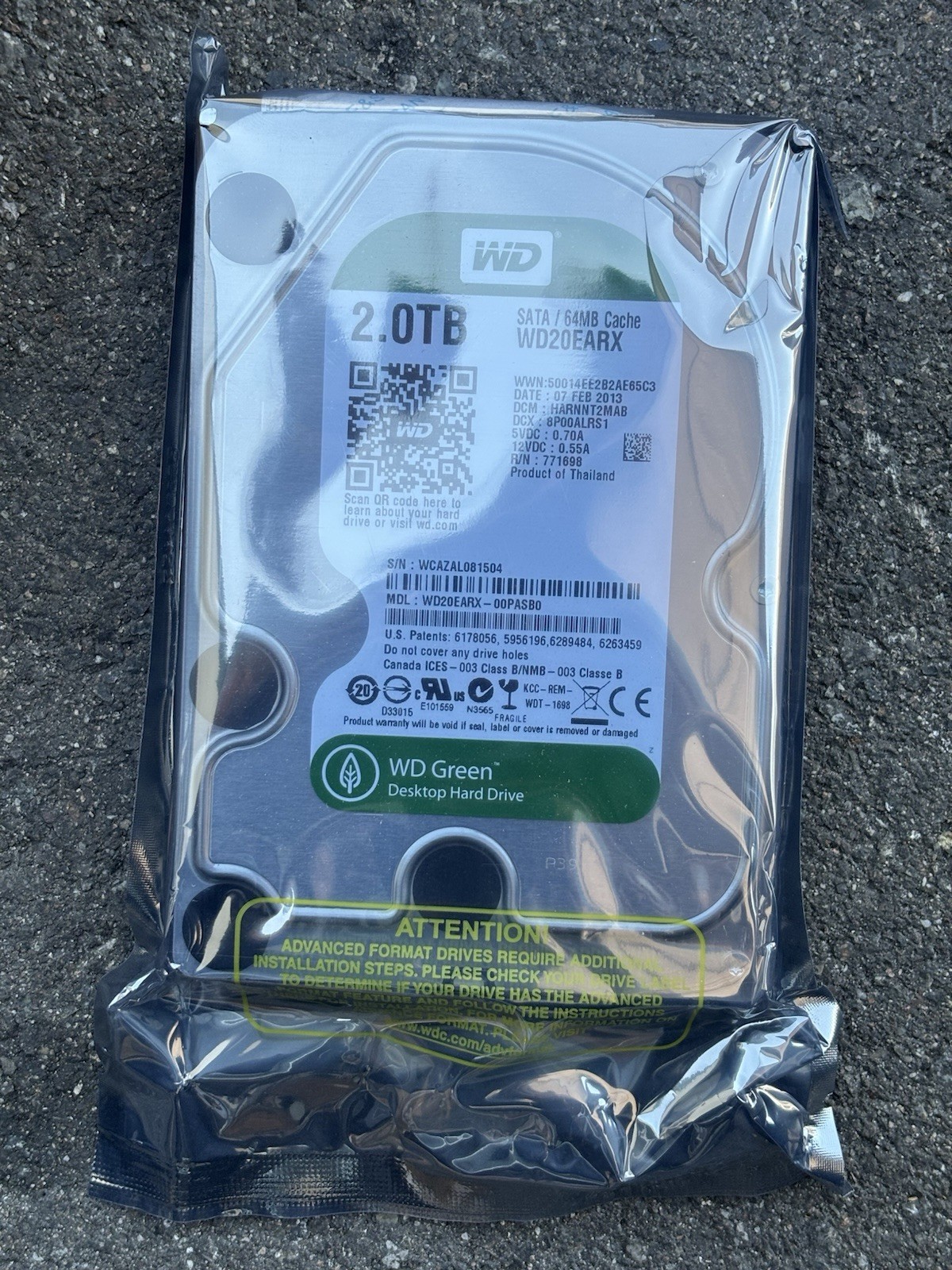 WD WD20EARX-00PASB0 HARNHT2MAB Thailand 2TB 3.5"  Feb/2013