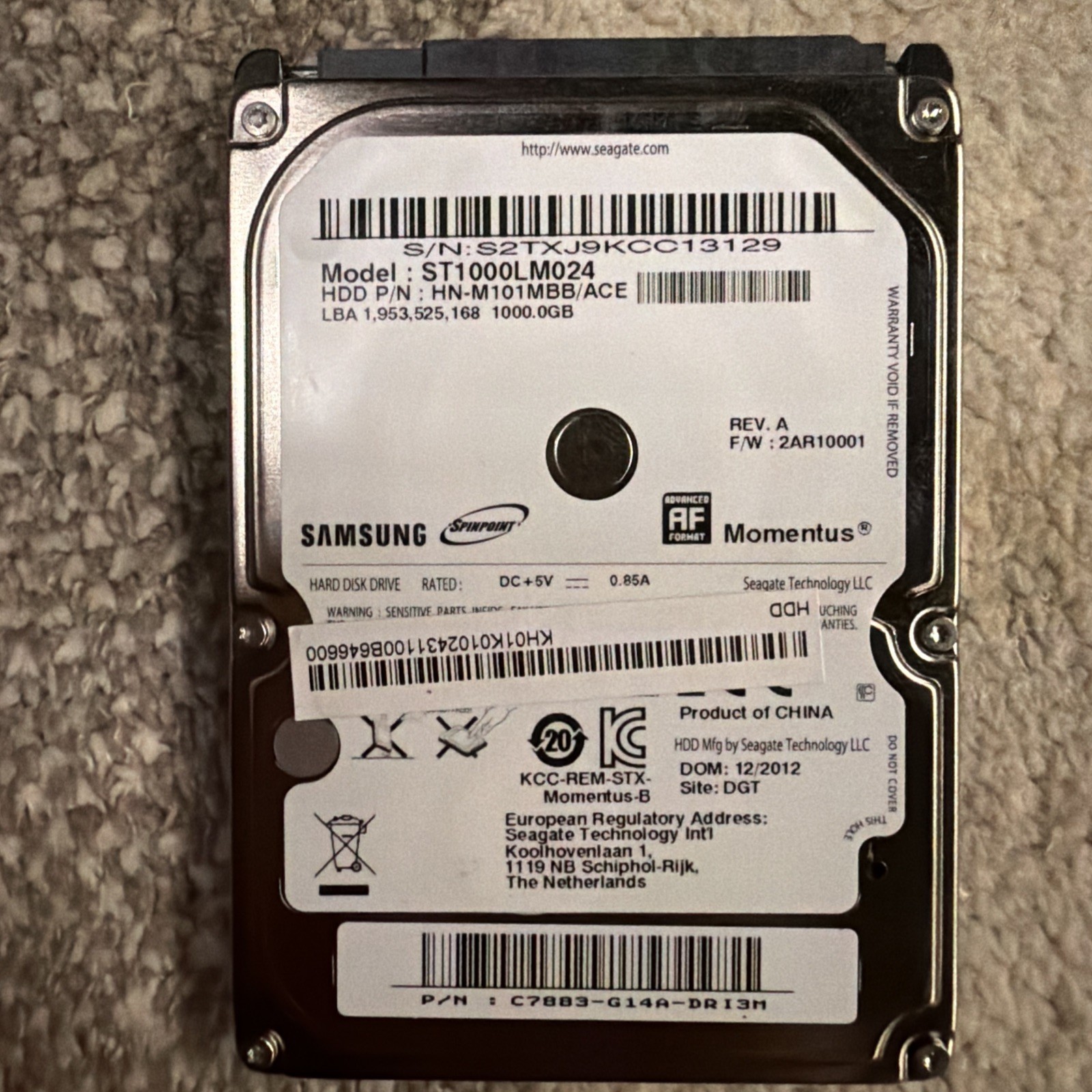 Samsung ST1000LM024  HN-M101MBB/LC2 Seagate Momentus SATA 1TB LENOVO 16200385