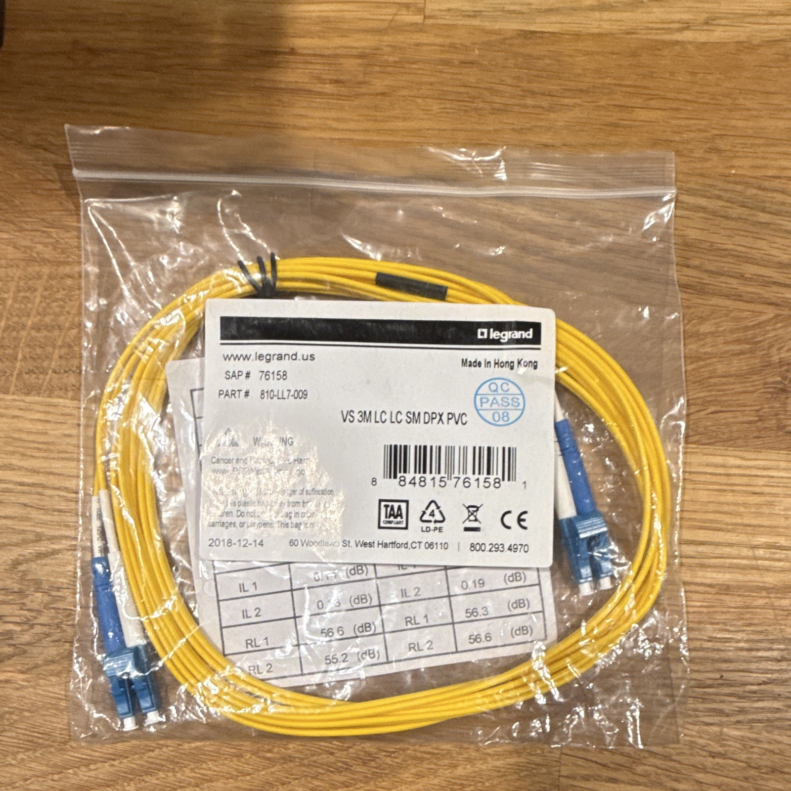 Legrand VS 3m LC-LC Duplex Single-Mode Fiber Patch Cable Yellow 810-LL7-009