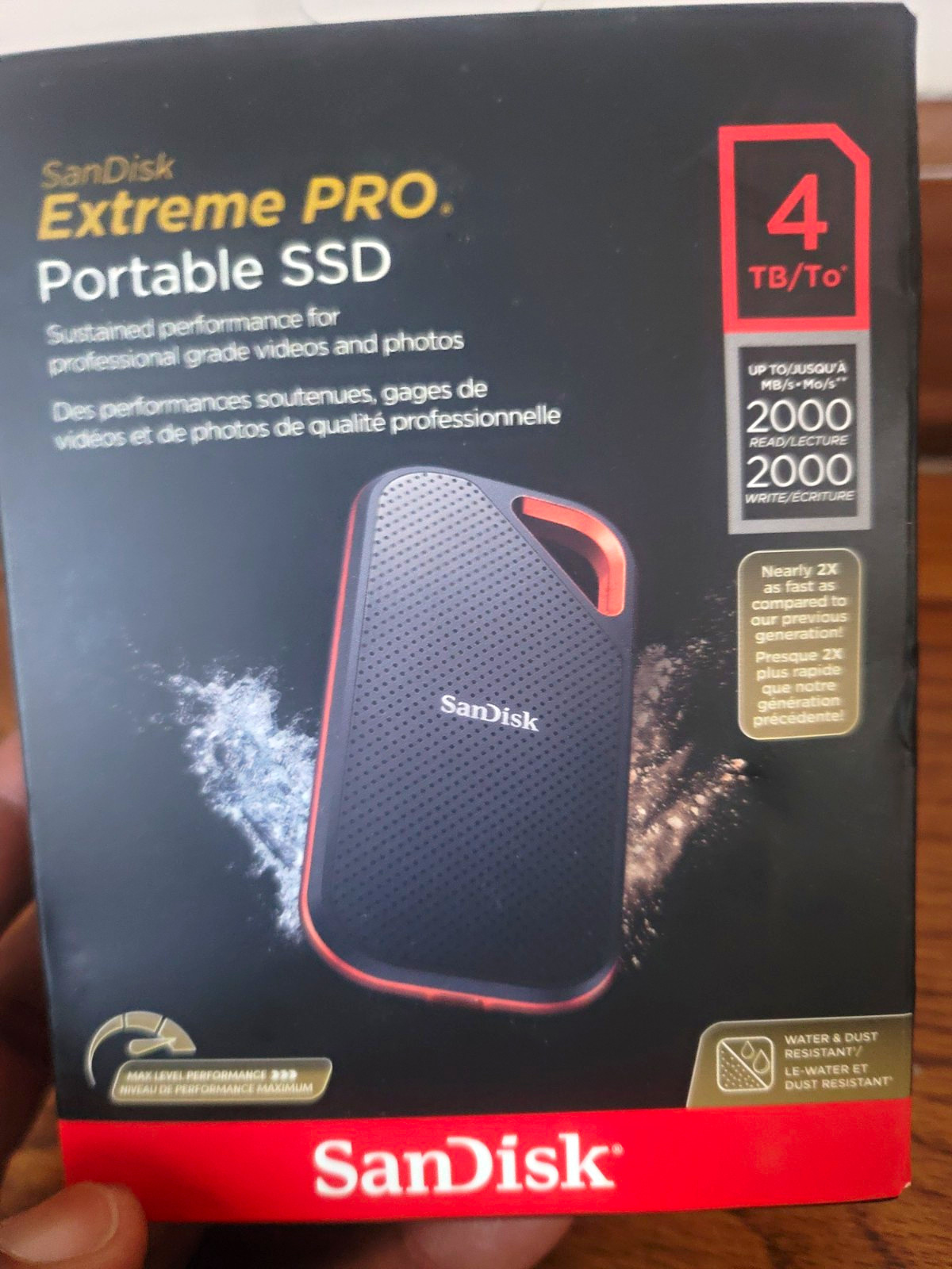 SanDisk Extreme PRO 4TB USB-C Portable External SSD 2000MB/s Water/Dust Black