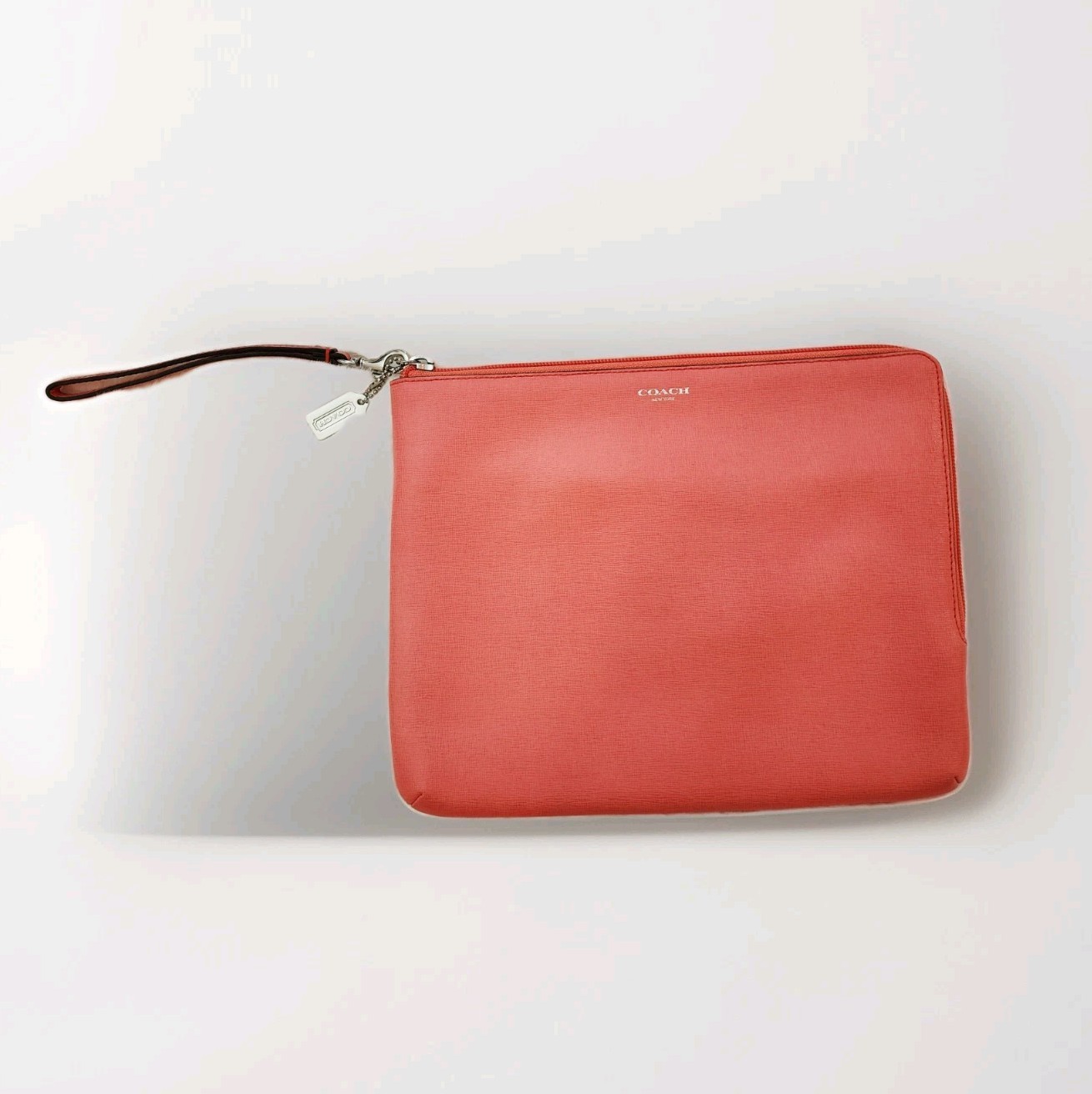 Coach Coral Saffiano Leather Pouch Sleeve iPad Tablet Case Zip Around Pockets 