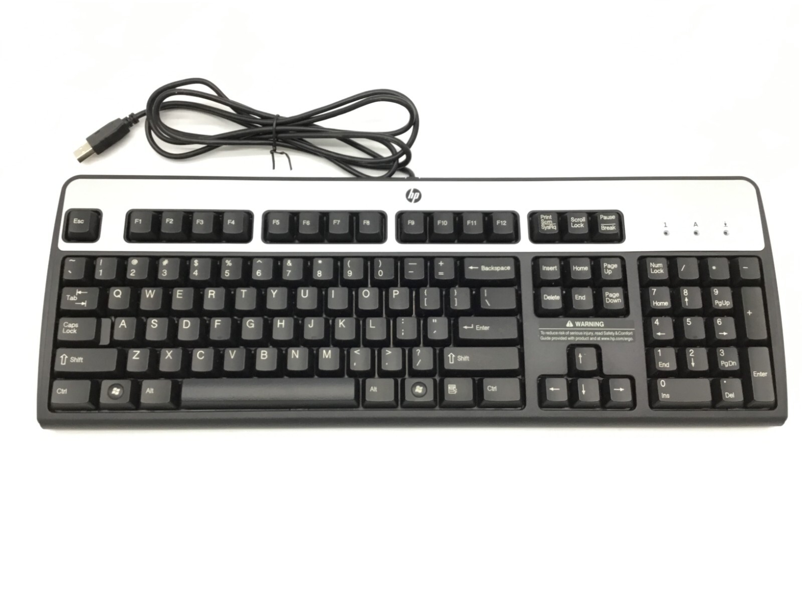 Genuine HP Wired USB Keyboard Silver/Black | SK-2885 - Used Works (J3)