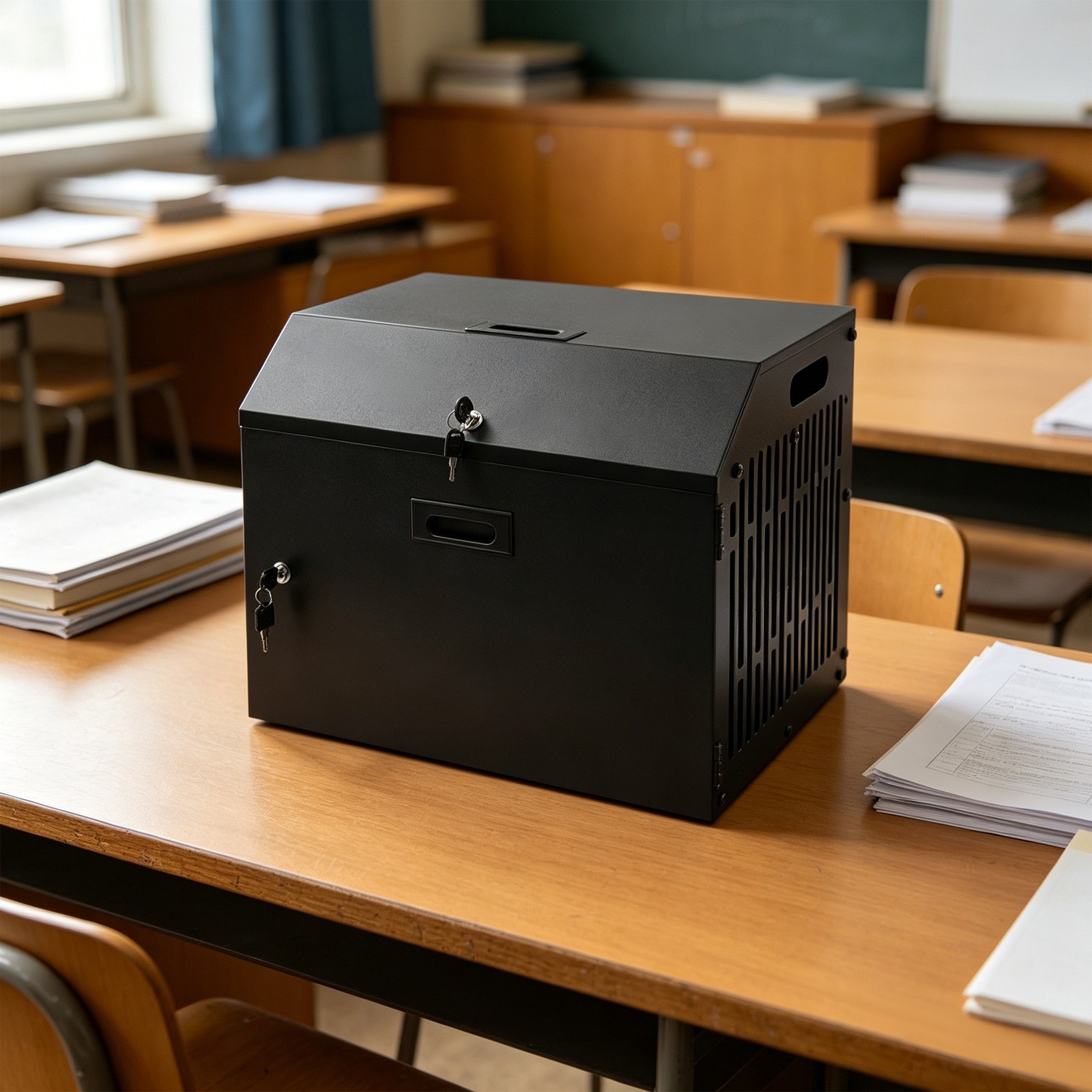 11-Device Portable Charging Station with Lock, Locking Laptop Storage Box