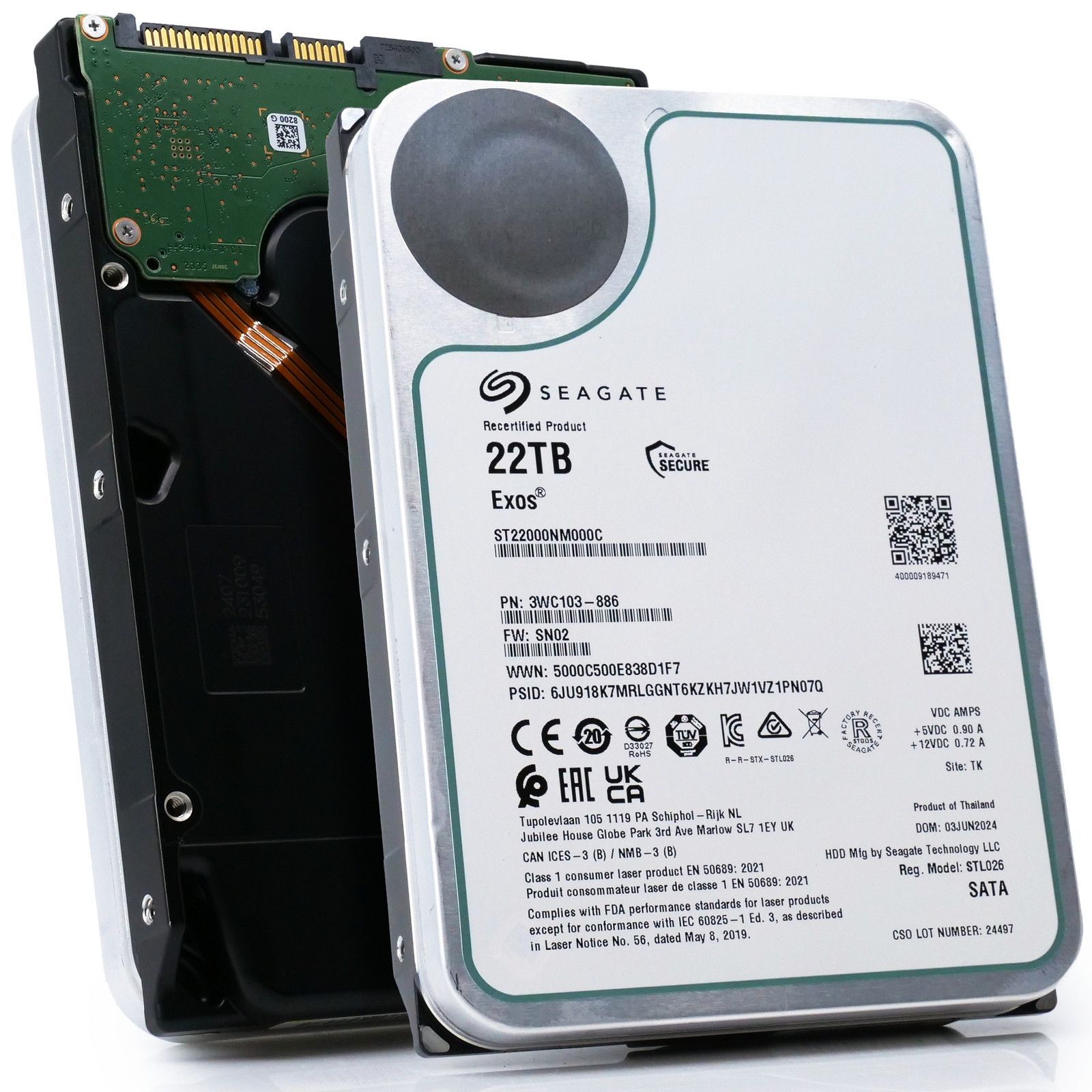 Seagate Exos 22TB ST22000NM000C 7.2K RPM SATA 6Gb/s 512e 3.5" Enterprise HDD