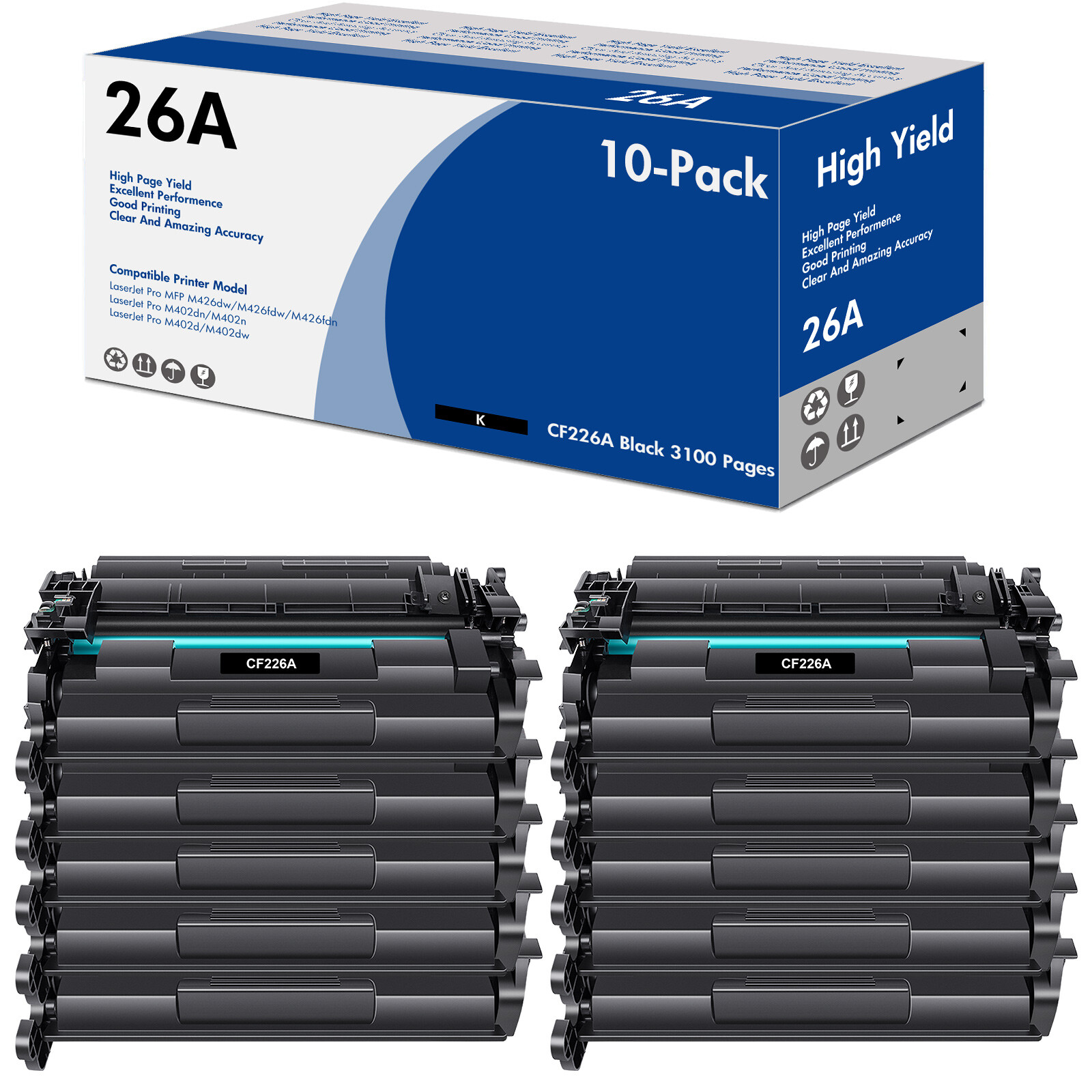 10x CF226A CF226X Toner for HP 26A Toner Cartridge LaserJet M402n M426fdw M402dn