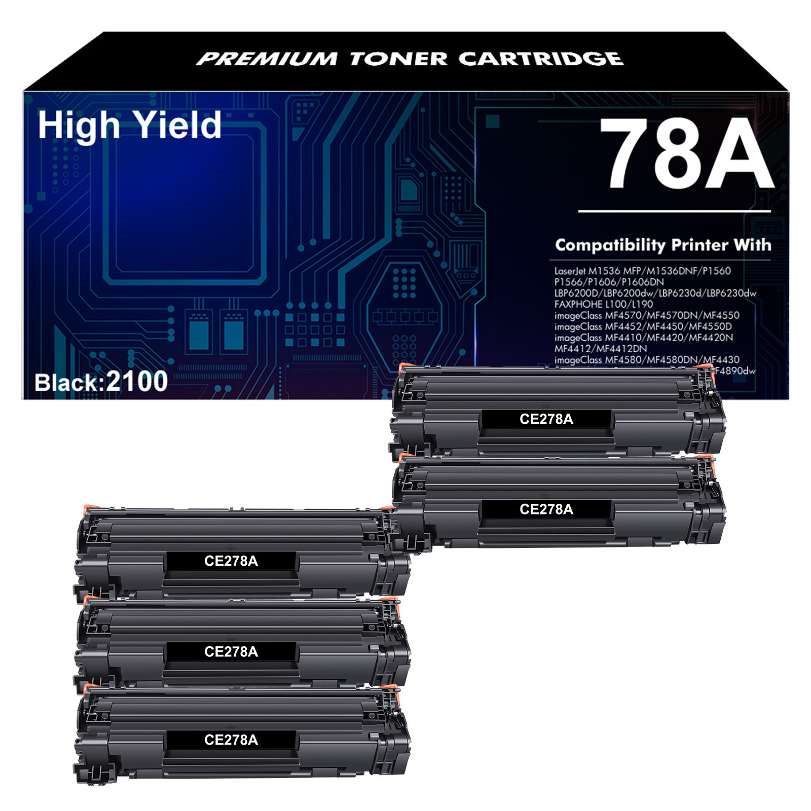 5 x 78A CE278A Toner Cartridge Fits For HP LaserJet Pro P1606DN P1566 M1536DNF
