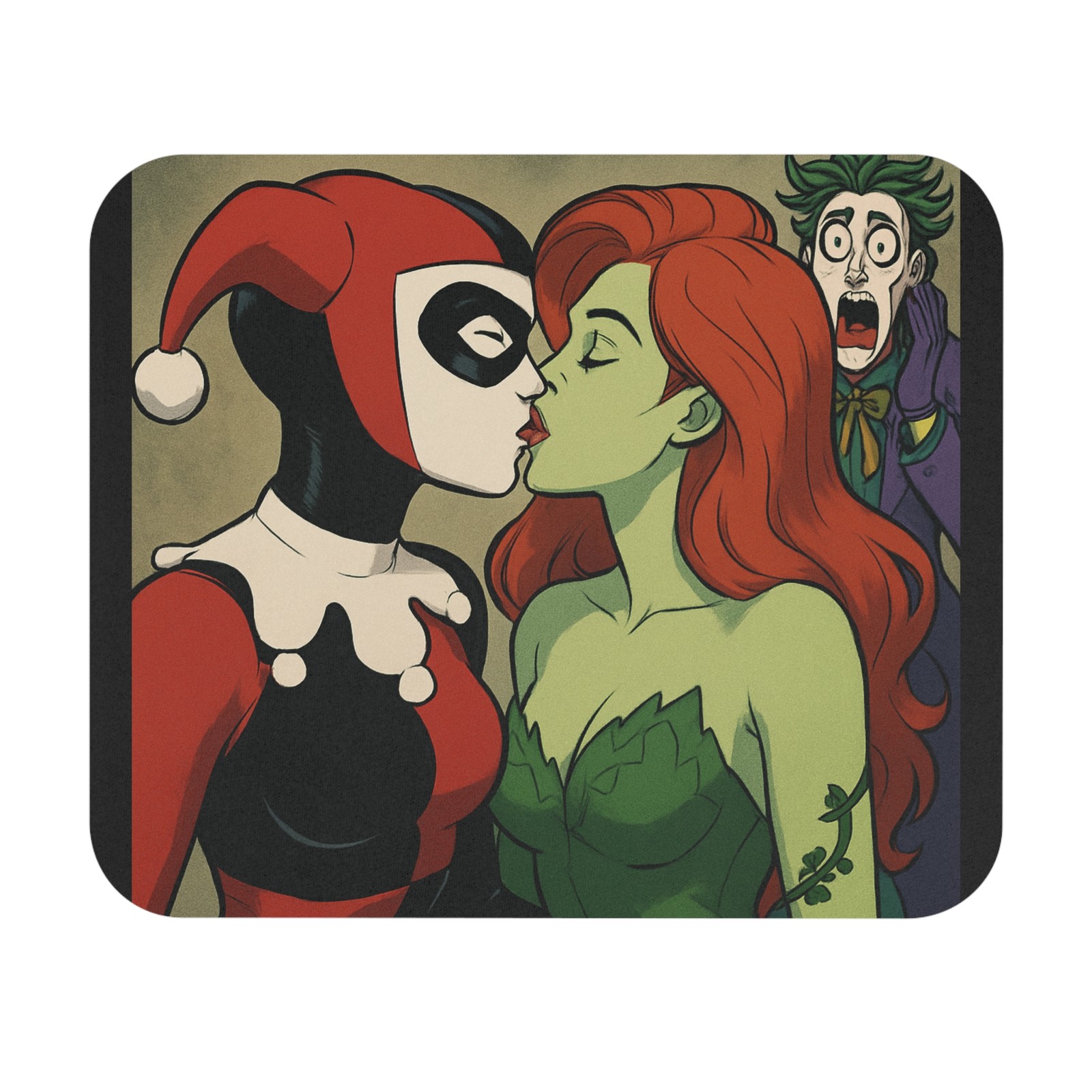 Harley Quinn and Poison Ivy Kiss Mouse Pad Comic Villains Joker Desk Mat Kissing
