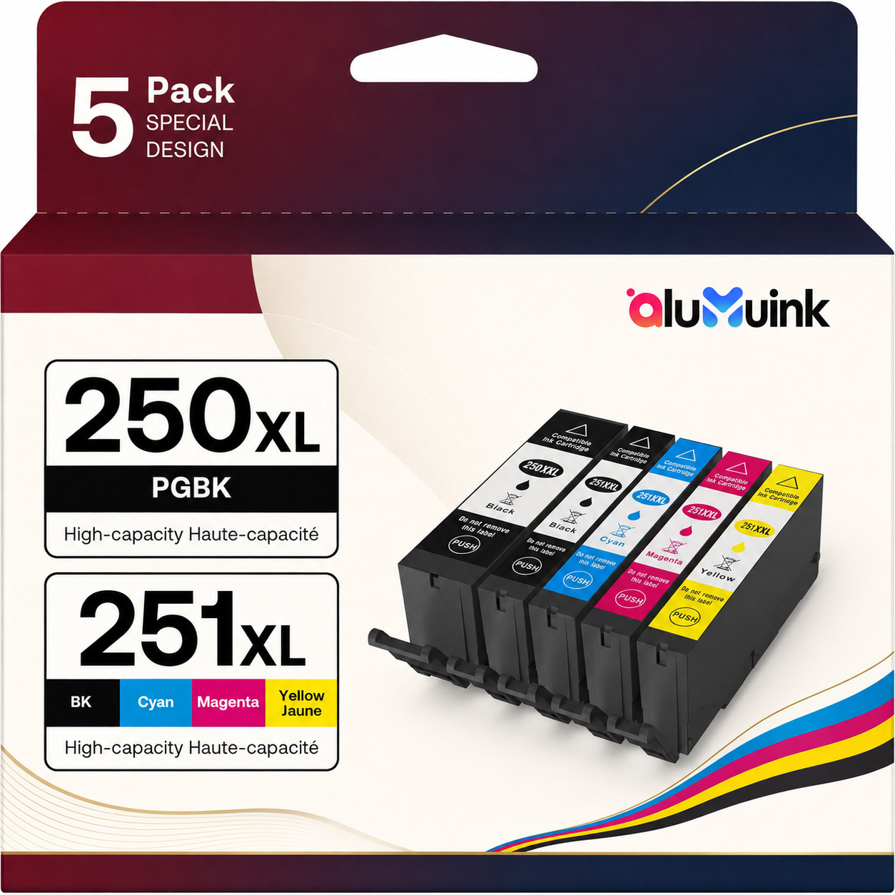 PGI250XL CLI251XL Ink Cartridge 5 Combo Pack Replacement for  MX922 MX920 IX6820