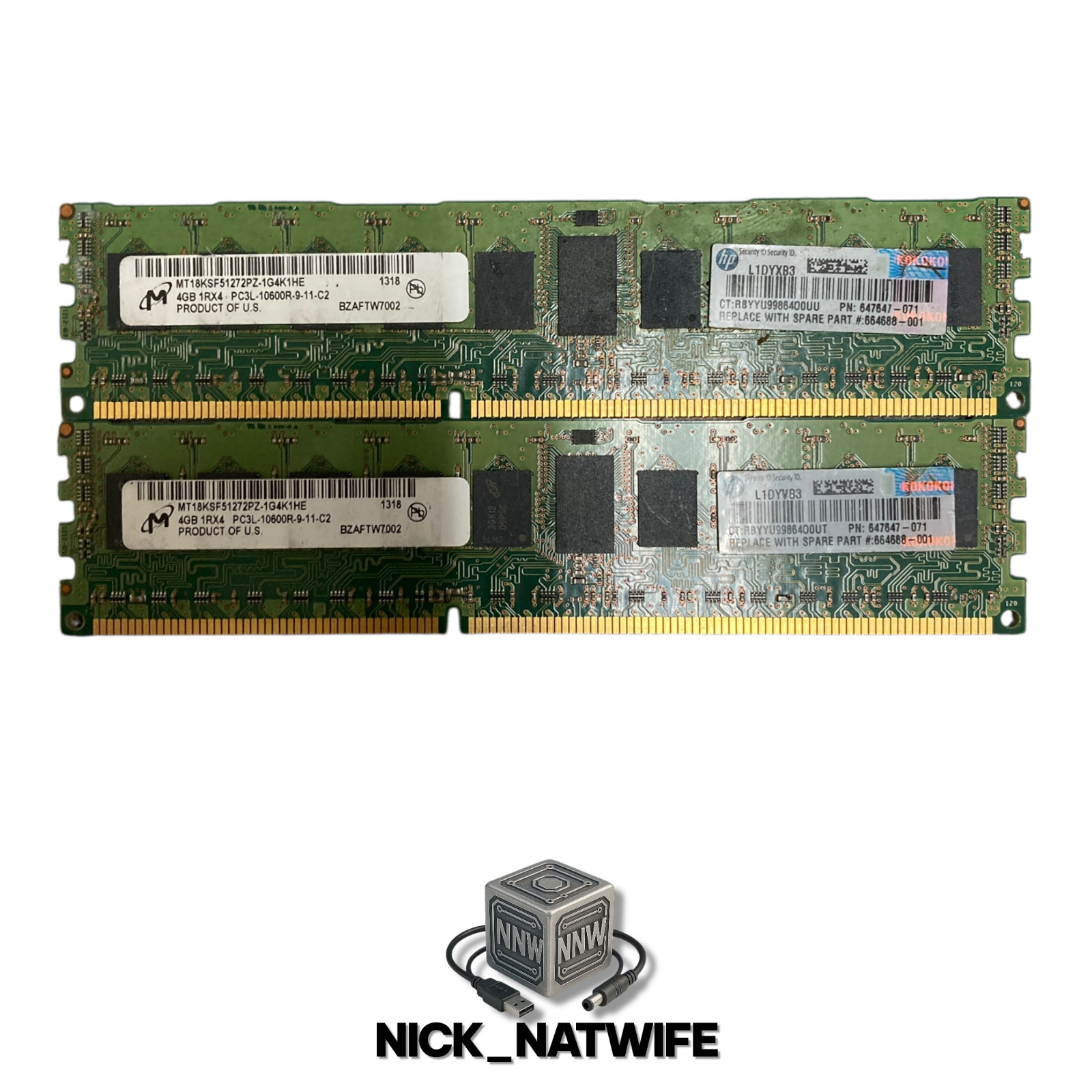 💻 Micron 8GB (2x4GB) DDR3L-1333 PC3L-10600R ECC RAM MT18KSF51272PZ-1G4K1HE