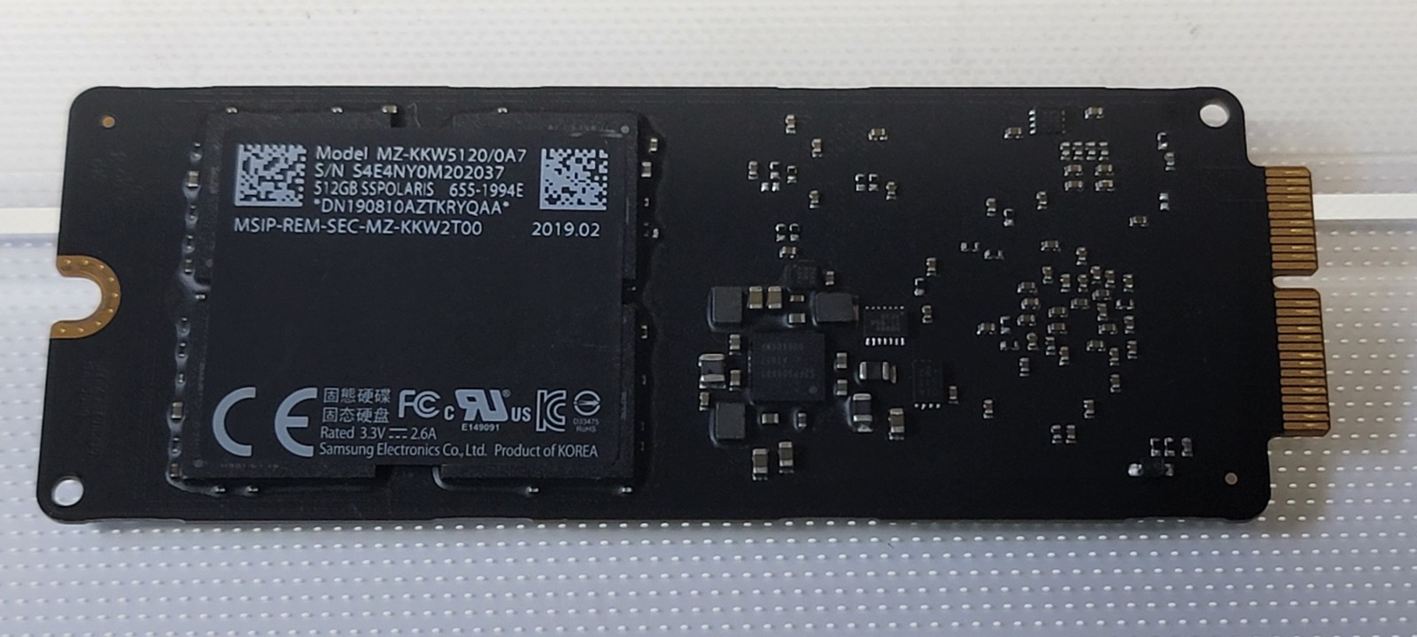 Apple Samsung 512GB SSD MZ-KKW5120/0A7 SSPOLARIS NVMe 655-1994 OEM 93% Health