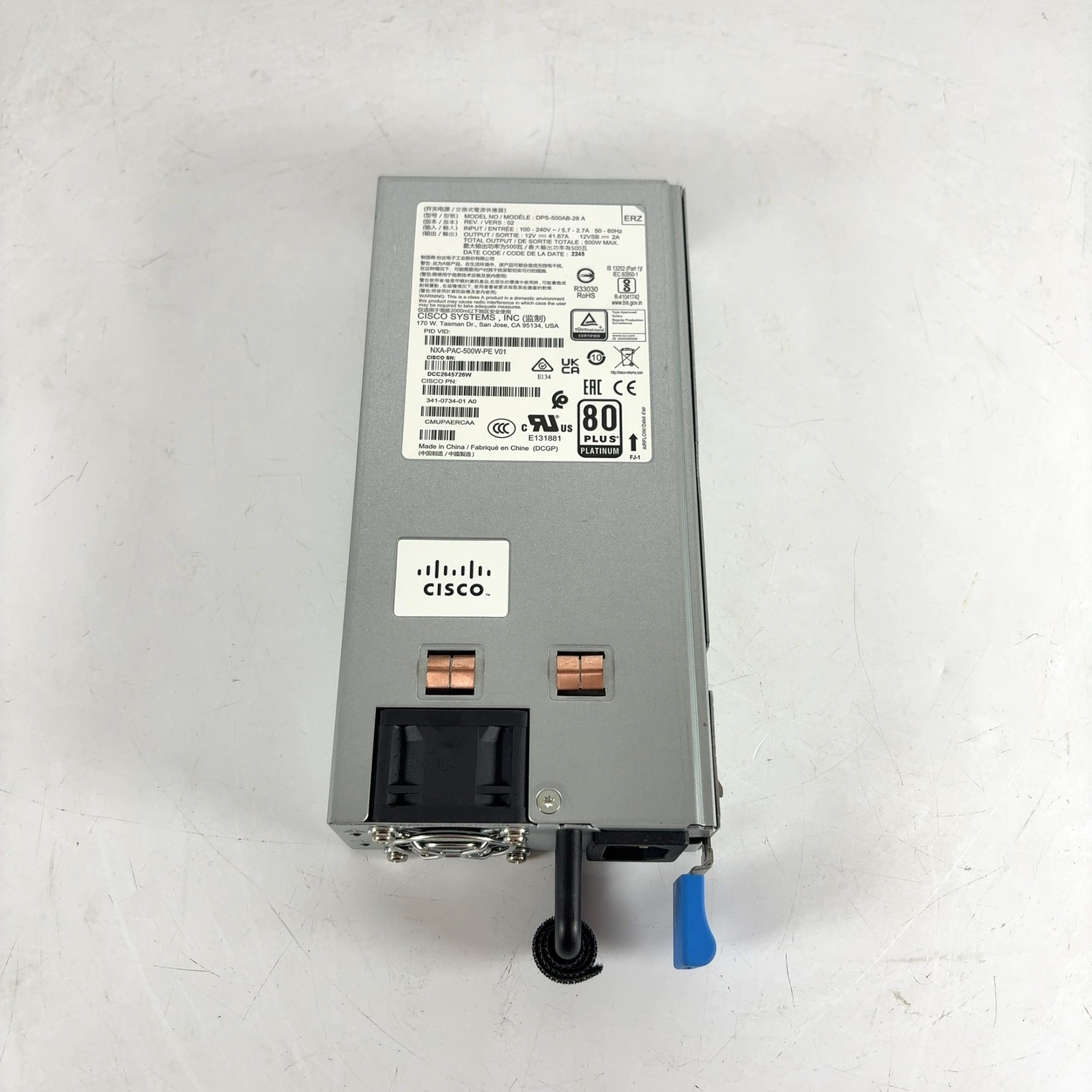 Cisco NXA-PAC-500W-PE AC Hot-Pluggable Power Supply w/ Port-Side Exhaust