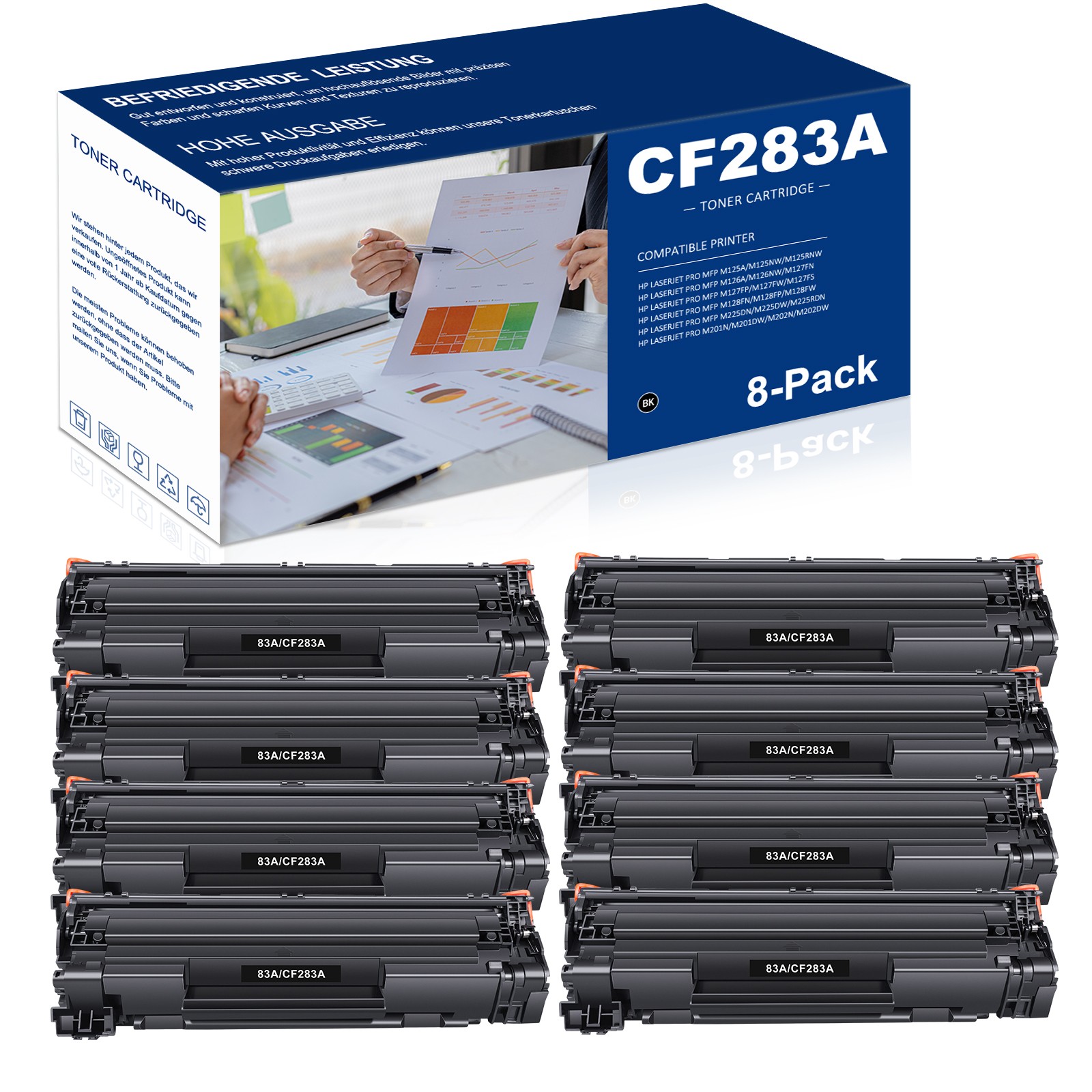 8 PACK CF283A Toner Compatible with HP LaserJet MFP M127a M127fn M125nw M225dw