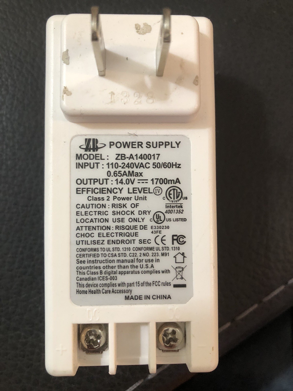 14 Volt Power Supply ZB-A140017 AC 14V 1700mA