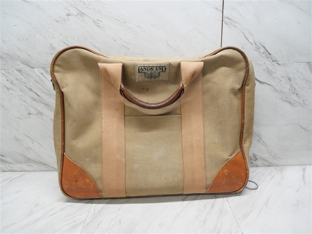 Vintage Lands' End Square Rigger Tan Canvas Leather Briefcase Attache Bag