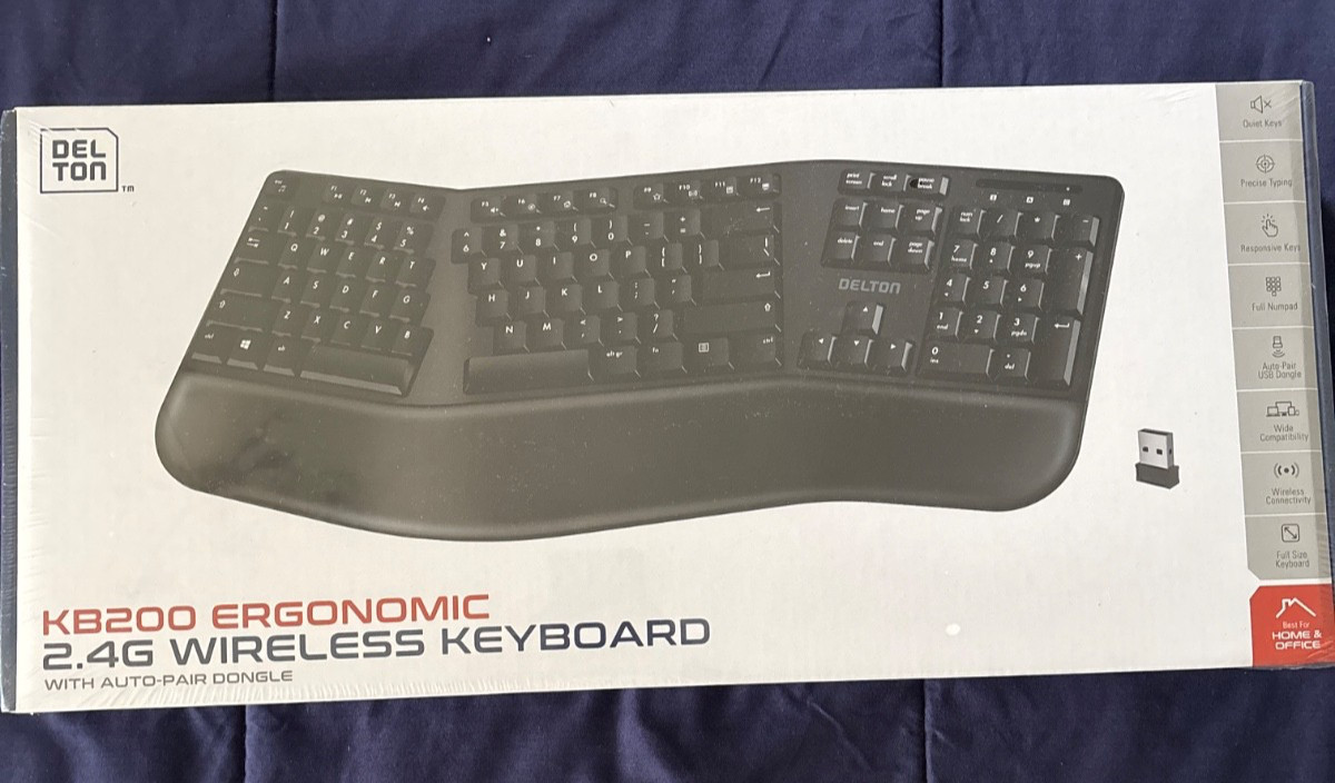 Delton KB200 Ergonomic 2.4G Wireless Keyboard USB Dongle Wrist Rest
