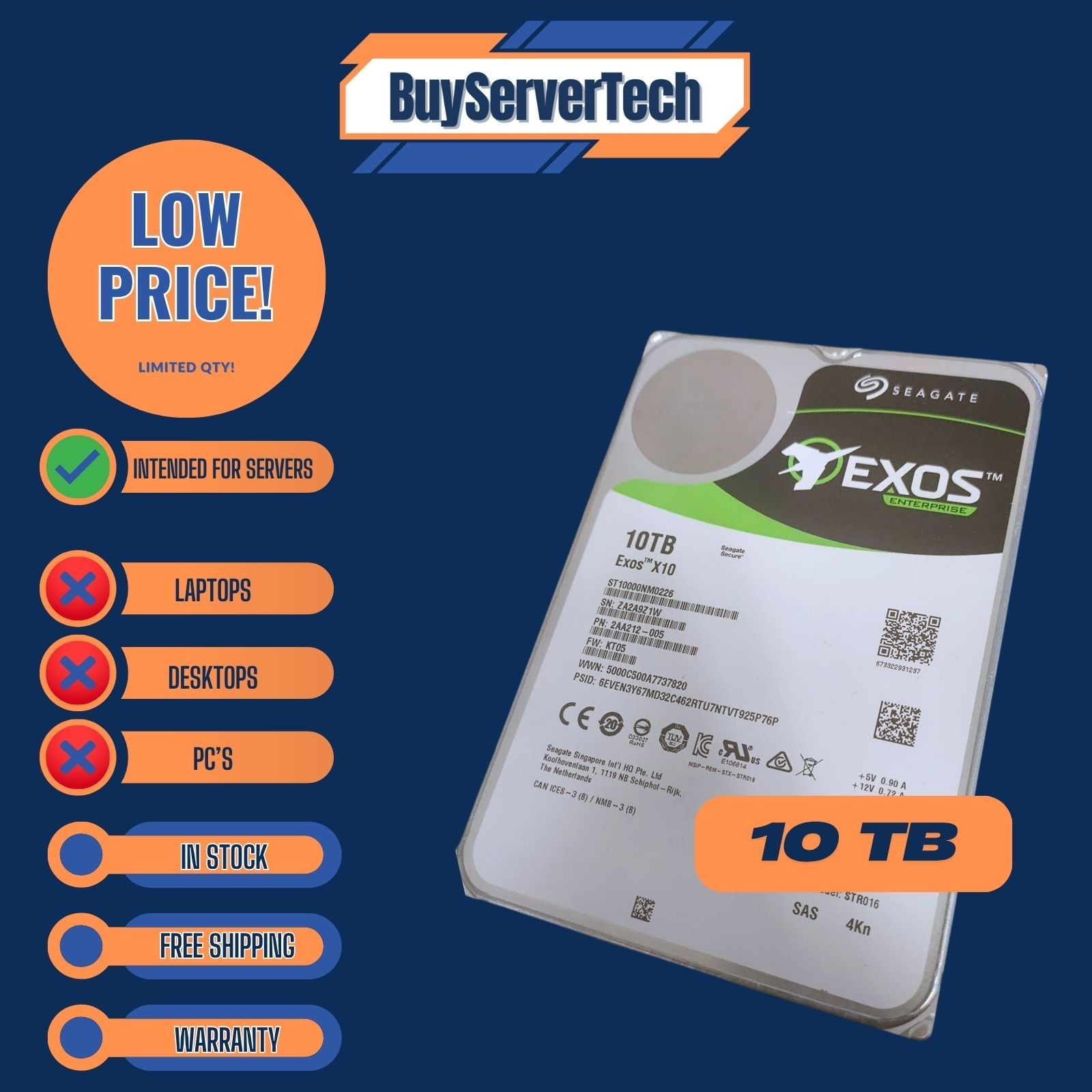 Seagate Exos X10 ST10000NM0226 4Kn 3.5" SAS HDD 4Kn