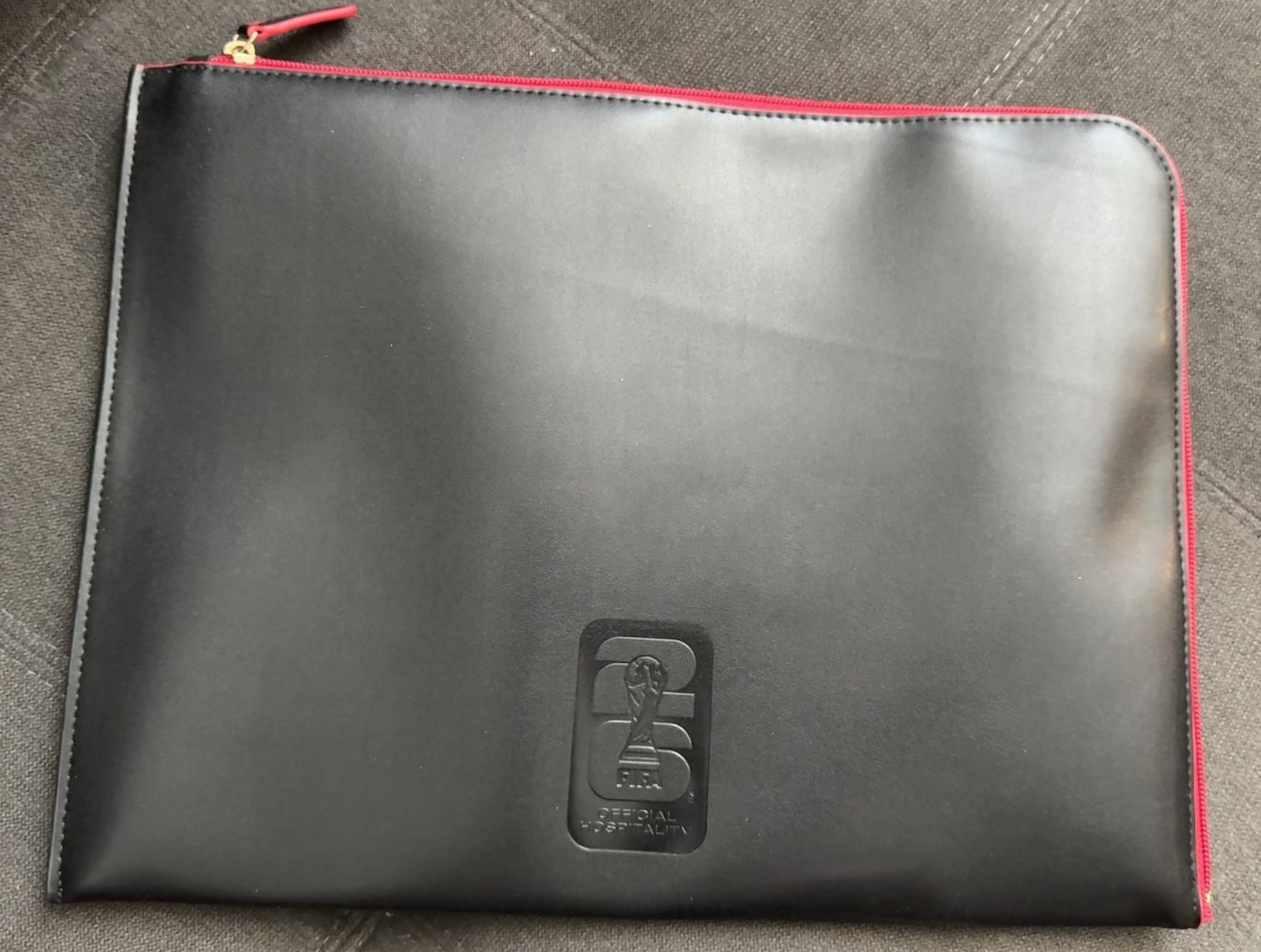 New FIFA 2026 Official Hospitality Leather Laptop Case Black/Red Zip 10.5”x14"