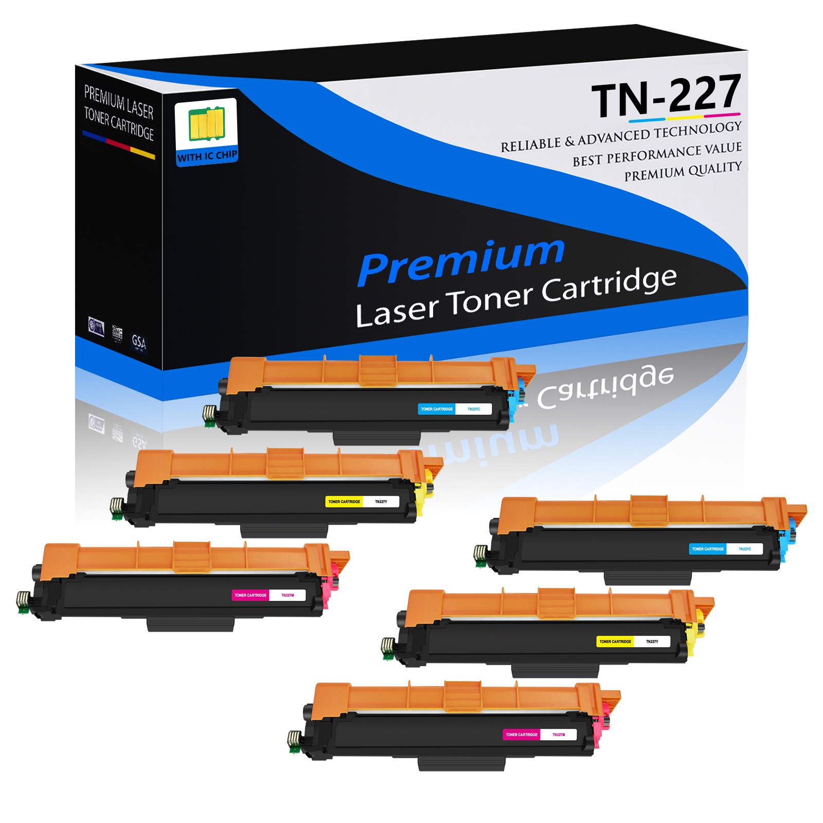 6x TN227 C/MY Color Toner Set for Brother MFC-L3710CW MFC-L3750CDW MFC-L3770CDW