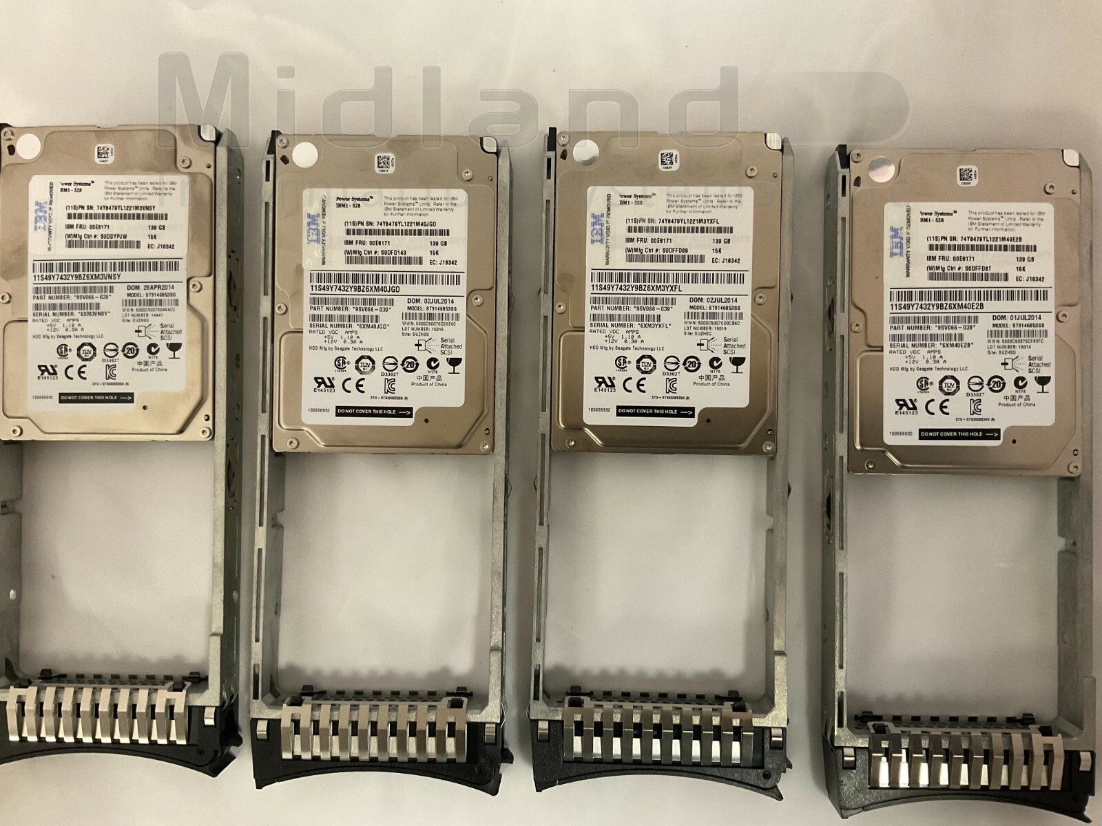Lot of qty 4 IBM 1947 139GB 15K RPM SAS SFF-2 HDD (IBM i) 00E6171 46K4804