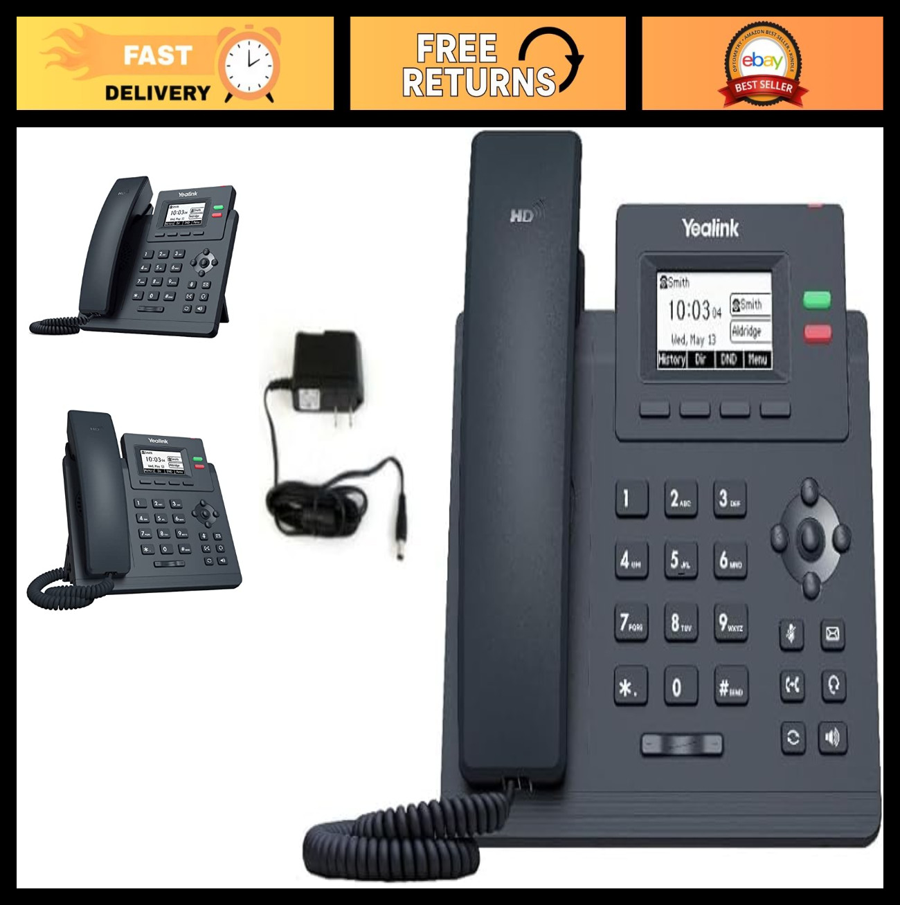 VoIP IP Phone with Power Adapter - 1 Year Warranty - Unlocked for Any Provider