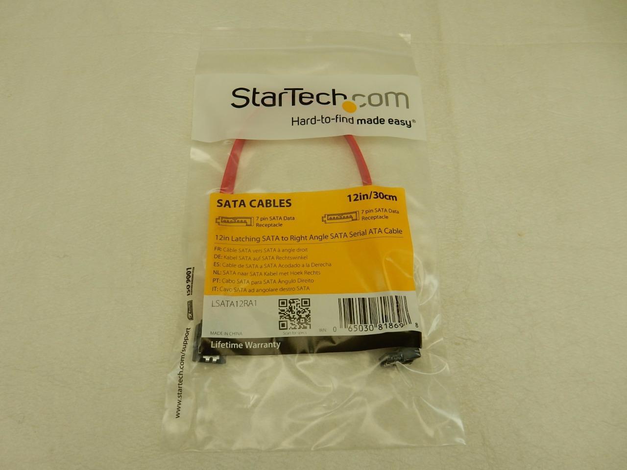2) NEW 12" Startech LSATA12RA1 SATA III 6Gbps Right Angle Data Cable Hard Drive