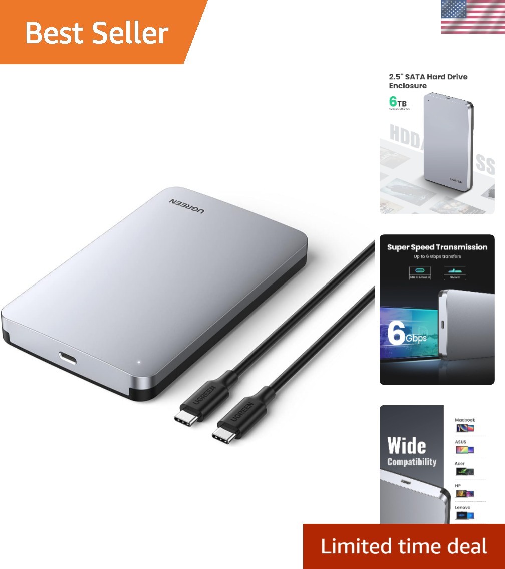 High-Speed 6TB USB 3.1 Gen 2 Hard Drive Enclosure - Ideal for MacBooks & PCs