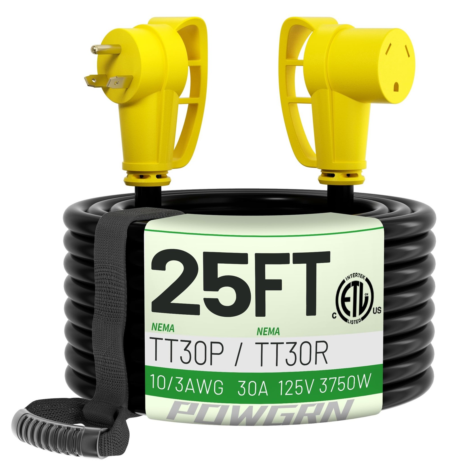 POWGRN 30 Amp RV Extension Cord 25 FT Outdoor with Grip Handle, Flexible Heav...