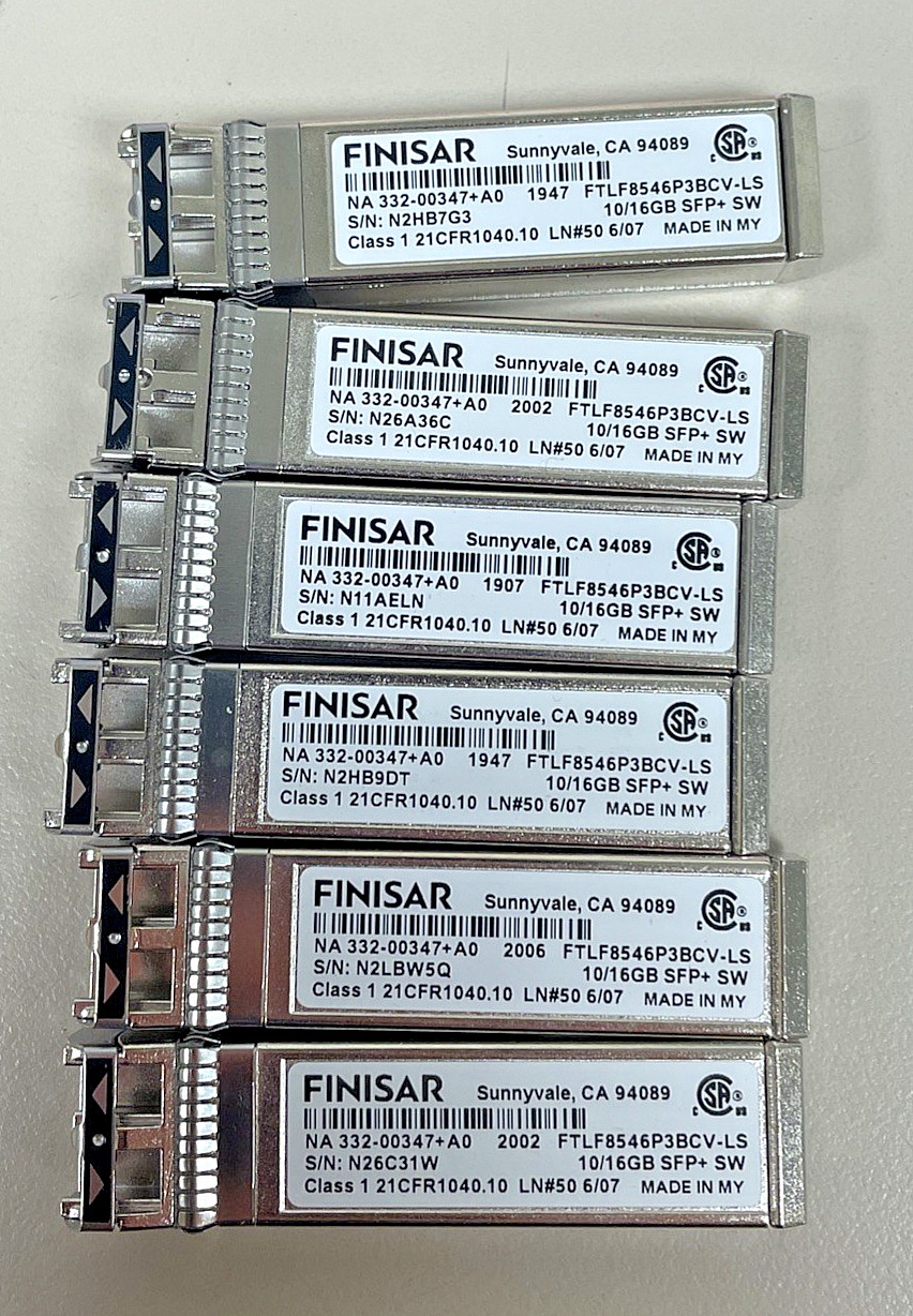 Lot of 6 Finisar FTLF8546P3BCV-LS 10/16GB 850nm SFP+ SW Transceiver Modules