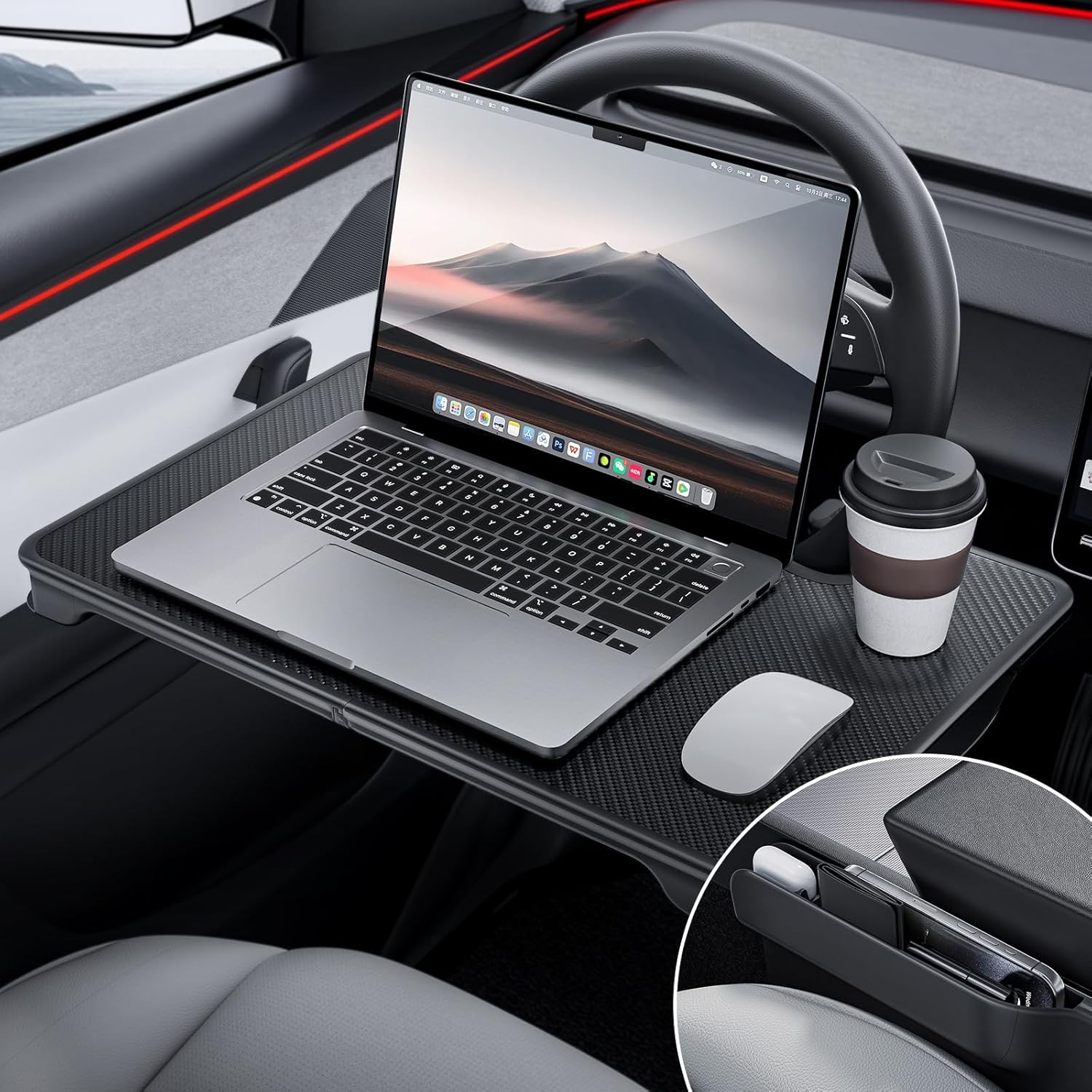 2-In-1 Car Steering Wheel Desk Tray & Car Seat Gap Filler Organizer – Foldable C
