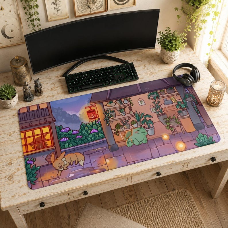 Eevee Bulbasaur Mouse Pad Cozy Desk Mat, Pokemon Rainy Art Cute  Accessories