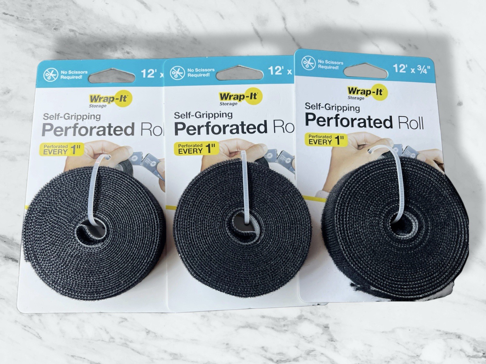 Wrap-It Storage (x3) 12ft Self-Gripping Hook & Loop Perforated Roll – Cords Etc