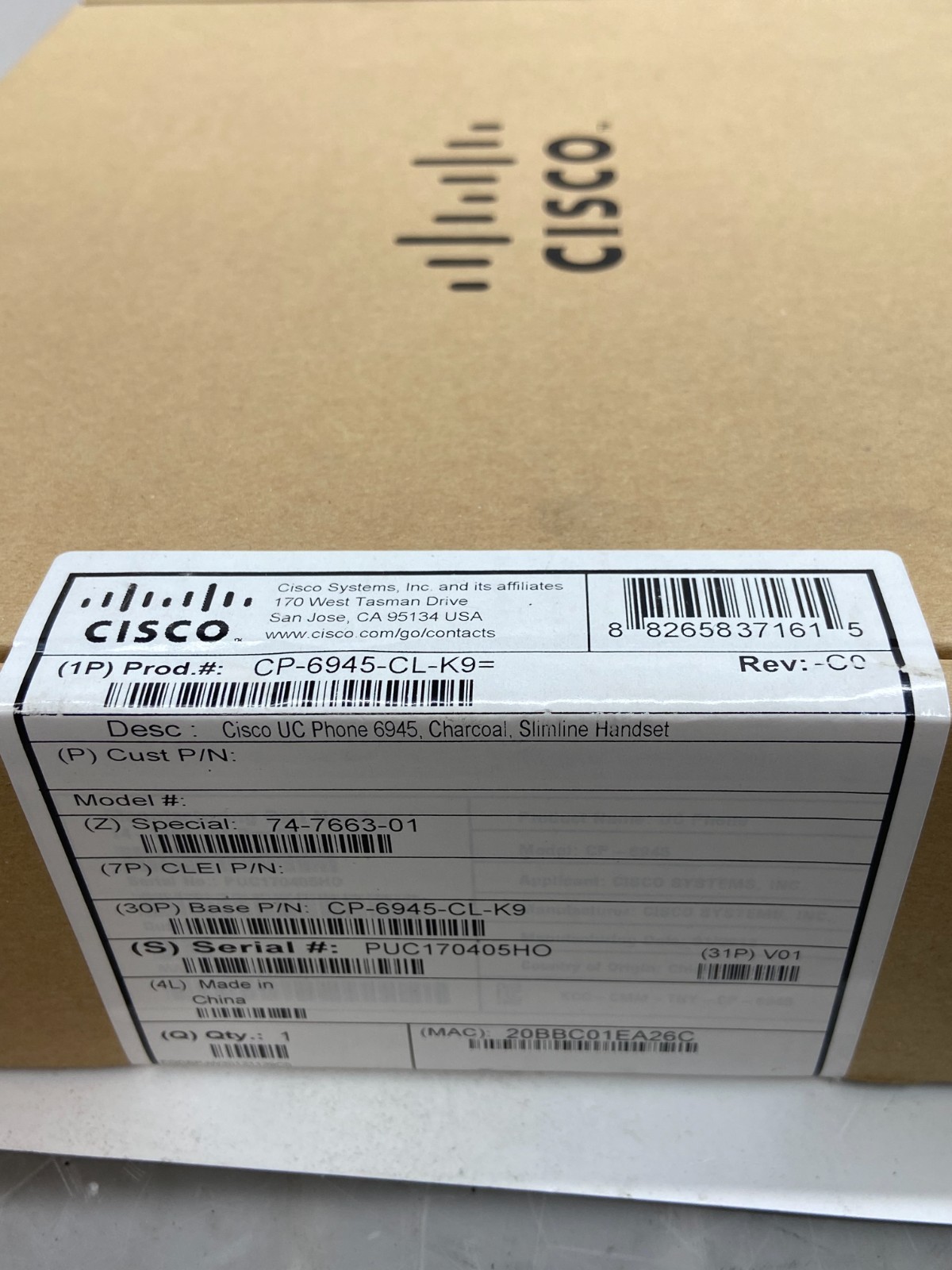 NEW Cisco CP-6945-CL-K9 UC Phone 6945 Charcoal Slimline Handset IP VoIP - NIB