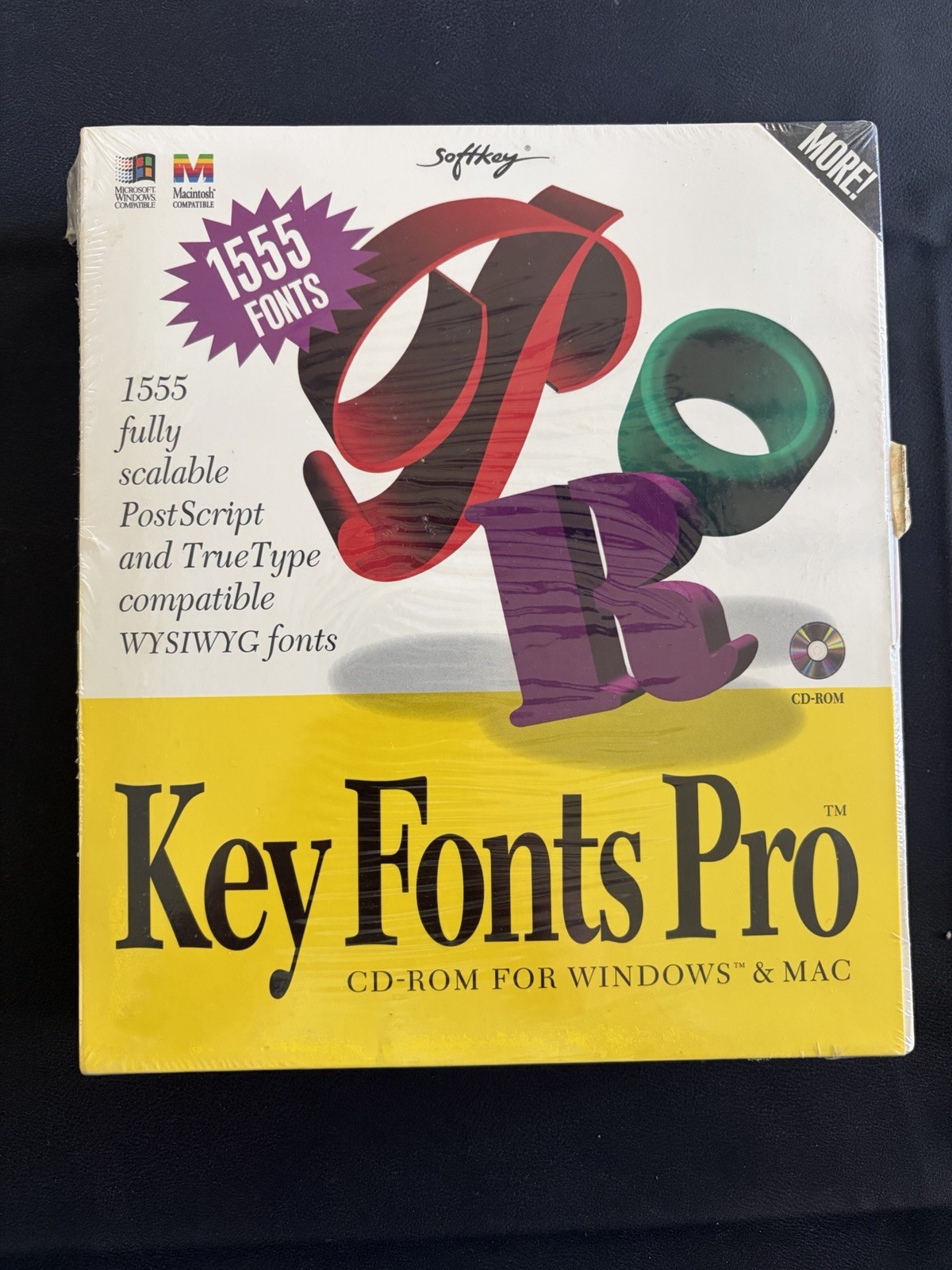 Vintage SoftKey Key Fonts Pro 1555 Fonts CD-ROM Windows Mac NEW SEALED Software