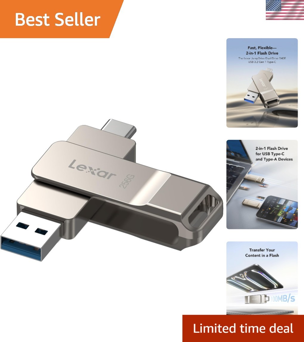 D40E 256GB Dual USB 3.2 Gen 1 Type-C Jump Drive, USB-C Flash Metal Housing Sw...