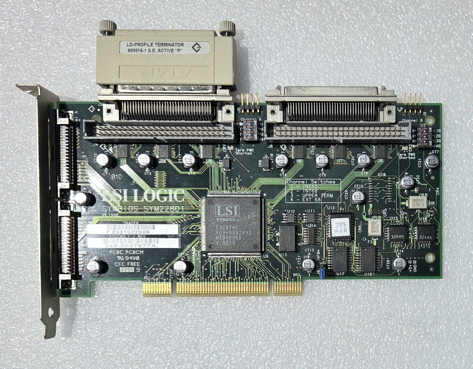 Symbios Logic SYM22801 PCI Dual-Channel Wide Ultra SCSI Controller, 348-0037877A