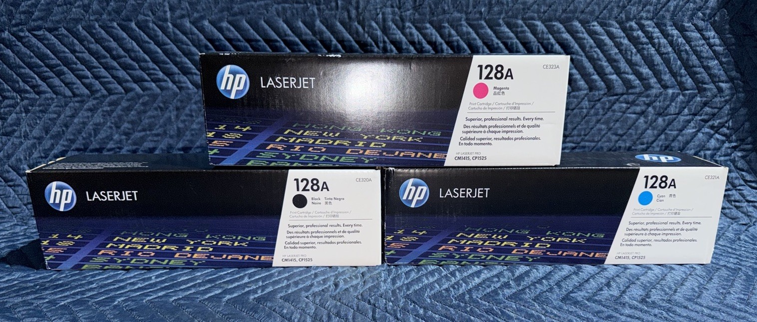 New Genuine HP 128A MCK Toner Set CE320A CE321A CE323A CM1415 CP1525 Sealed