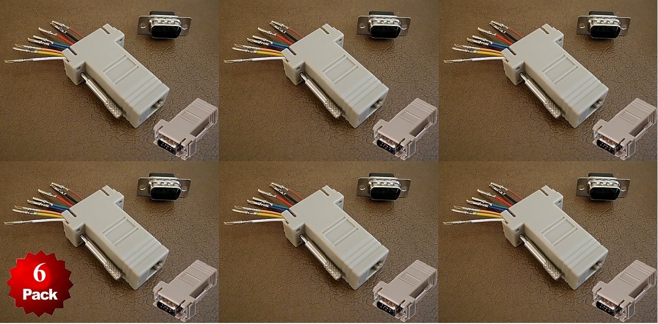 6 Pack- DB9 Male to RJ45 Female Modular Adapter Plug Connector 8P8C Serial RS232