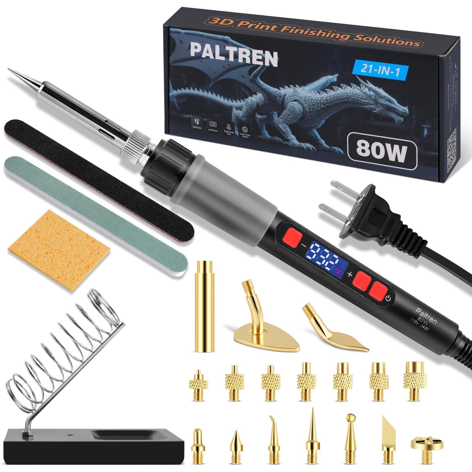 21-in-1 3D Printer Smoothing Tool Kit & 80W Soldering Iron for Precision Craftin