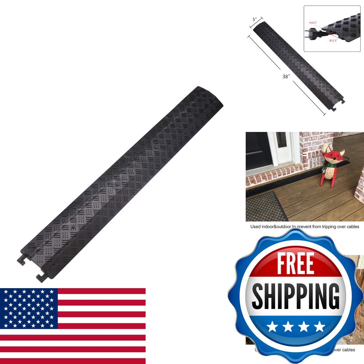 Anbotek Small 1 Piece Floor Cord Cover Cable Ramp for Office Warehouse - Black