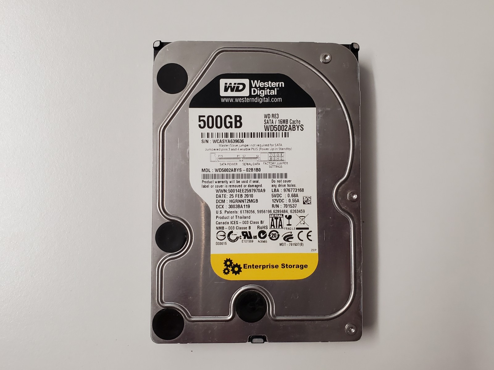 Western Digital 500GB WD5002ABYS-02B1B0 HGRNNT2MGB RE3 16MB SATA HARD DRIVE HDD
