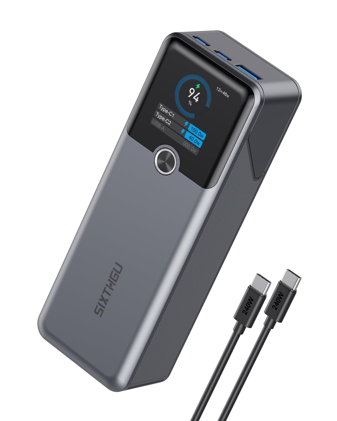 SIXTHGU Laptop Power Bank, 20,000mAh 3-Port Portable Charger with 140W Grey