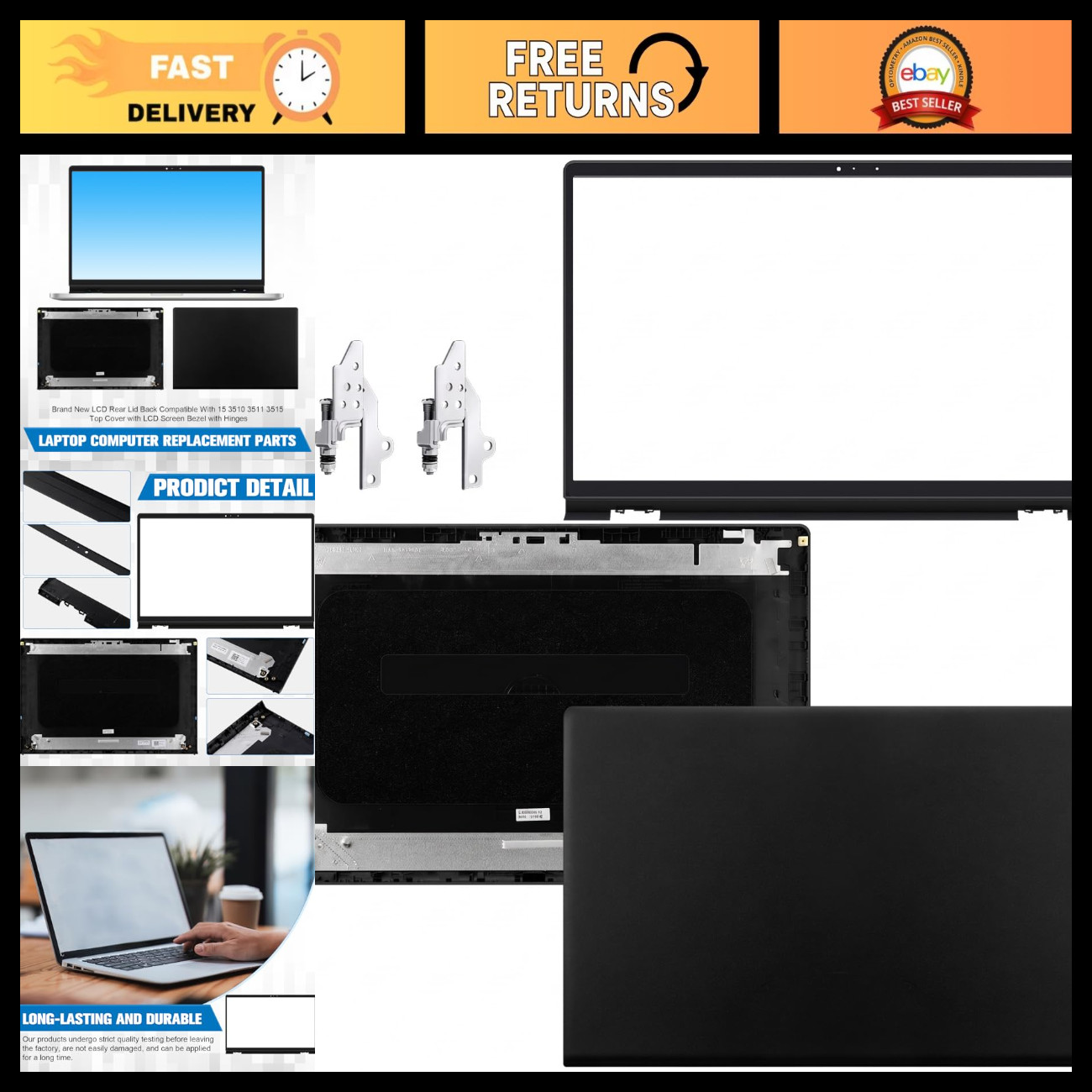 4 Pack LCD Back Cover Hinges for Dell Inspiron 15 - Durable Replacement Parts