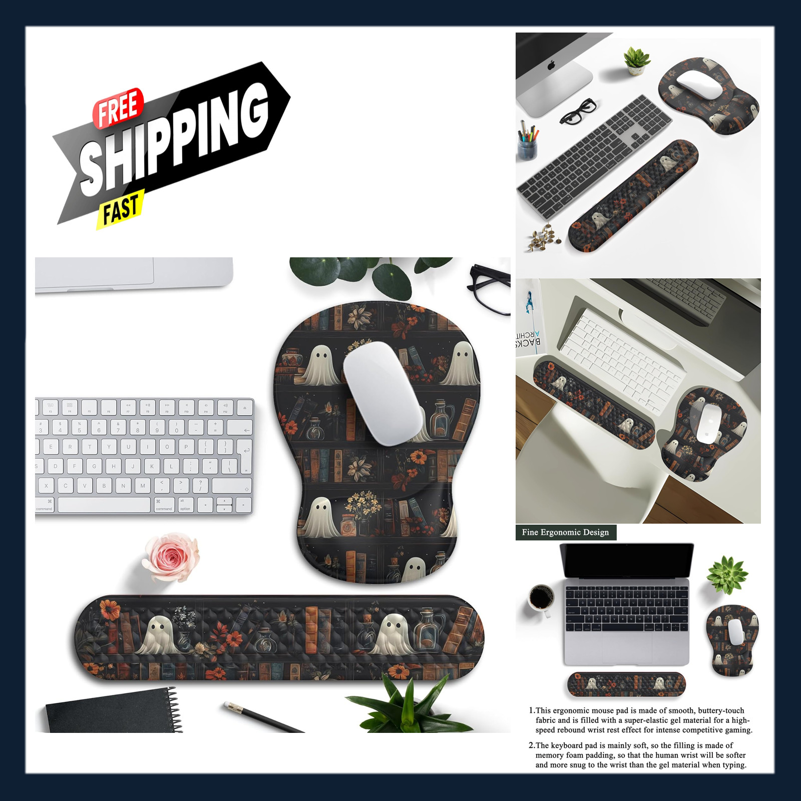 Mouse Pad with Wrist Rest Set, Ergonomic Memory Foam, 14.5x3.15 Inch, Black