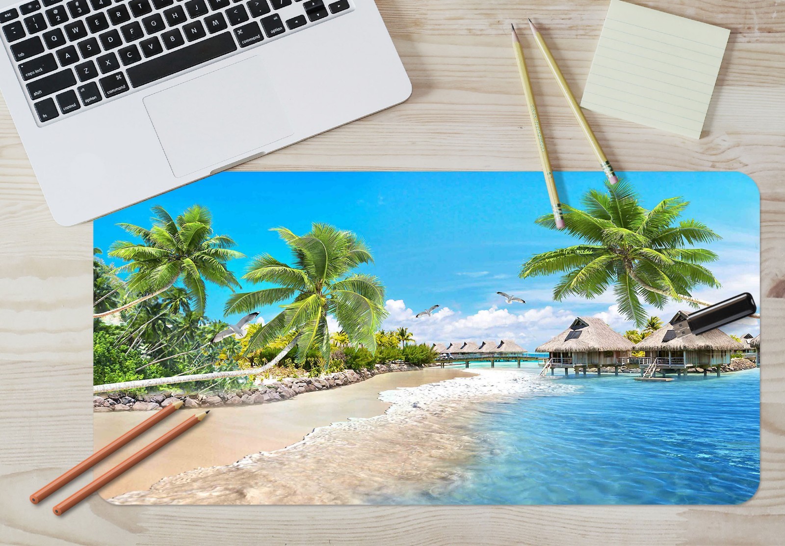 3D Palm Tree Beach Wooden House Landscape 7 Non-slip Office Desk Mouse Mat Game