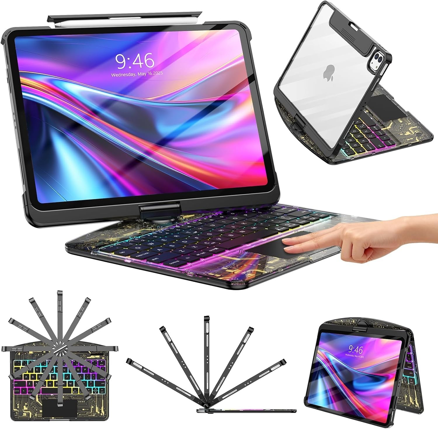 Clear Case for iPad Pro 13 Inch M5 M4 2025 2024 w/ Pencil Holder Auto Wake Sleep