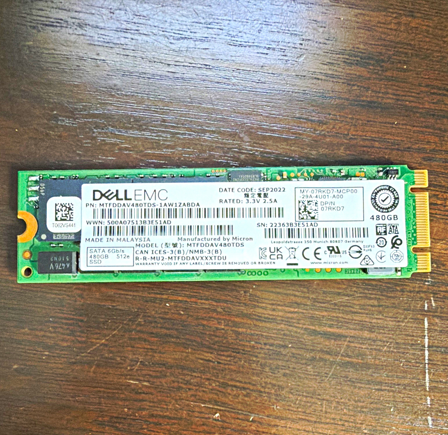 Micron MTFDDAV480TDS 480GB 6Gbps SATA  M.2 SSD 5300 Pro for Dell BOSS Controller