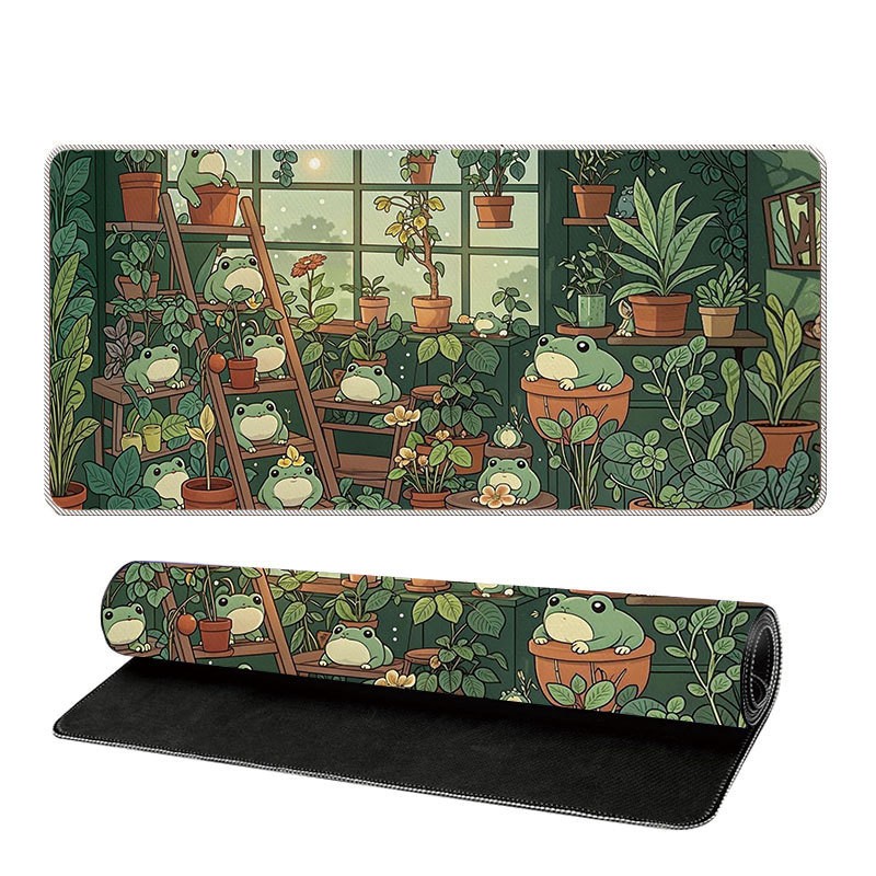 Cute Frog & Plant Garden Gaming Mouse Pad Extended Desk Mat Non-Slip Cozy