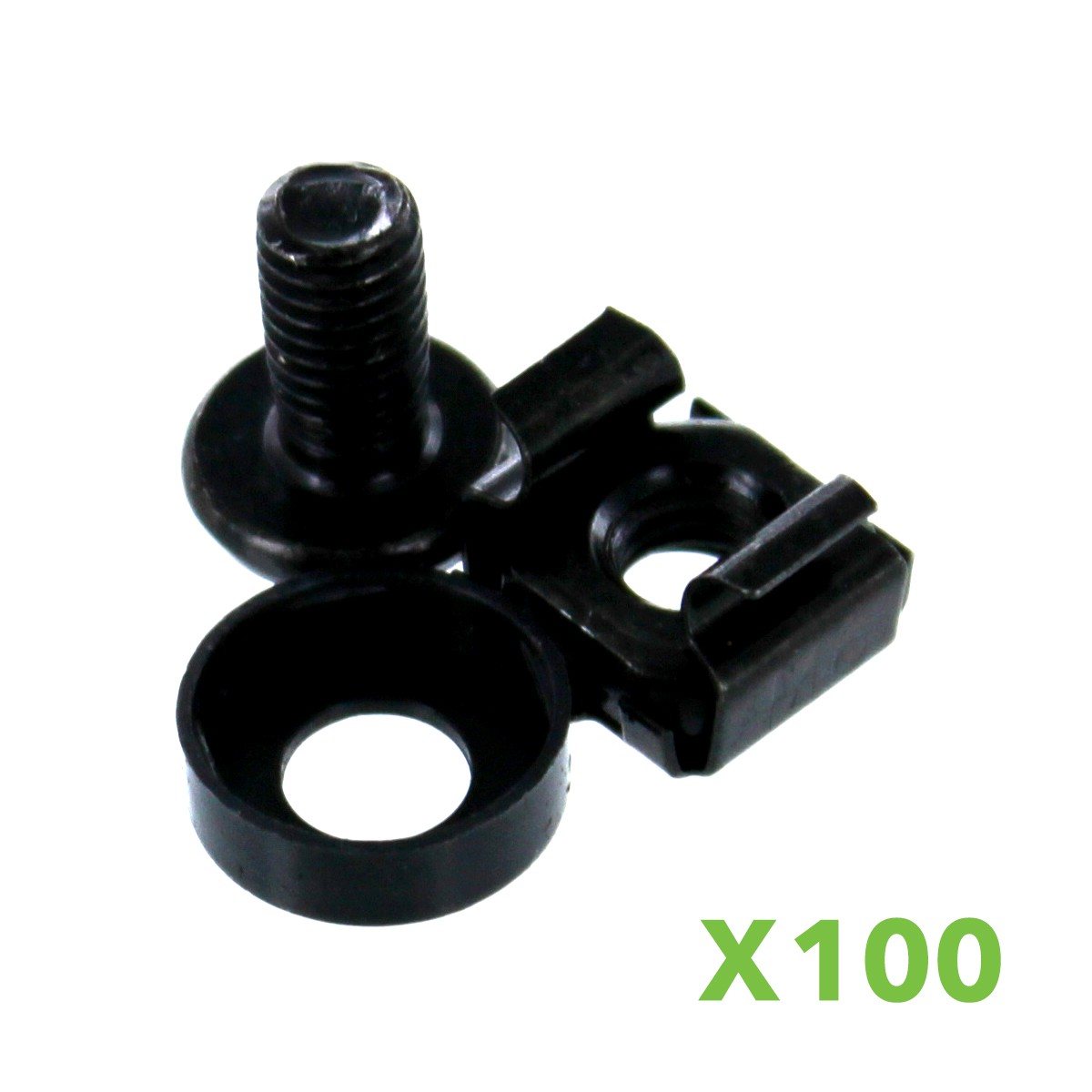 100 Pack Lot - M6 Rack Mount Cage Nuts & Screws w/Washers - Square Clips Server